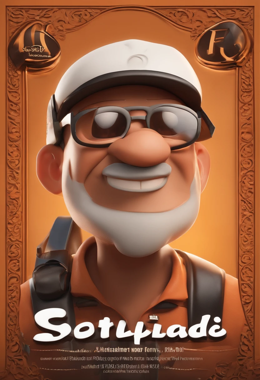 MAKE a Disney Pixar Style Character Style Display Poster "ALMA DISNEY PIXAR "Cartoon of a thinly bearded brunette man wearing black sunglasses and an orange t-shirt, um personagem animado, com roupas de trekking e mochila nas costas, Caractere estilizado, animation style rendering, 3D estilizado, Arnold Maya render, 3 d render stylized, toon render keyshot, Personagem 3D, Personagem 3D, 3d rendering stylized, 3 d character render, personagem de desenho animado, Personagem de close up, Pose de personagem, (Estilo Pixar) (master part:1.2) (Bokeh) (melhor qualidade) (pele detalhada) (textura detalhada) (8k) (argila) (Cinematic lighting) (foco nítido，Senta e vaza a parte superior do corpo