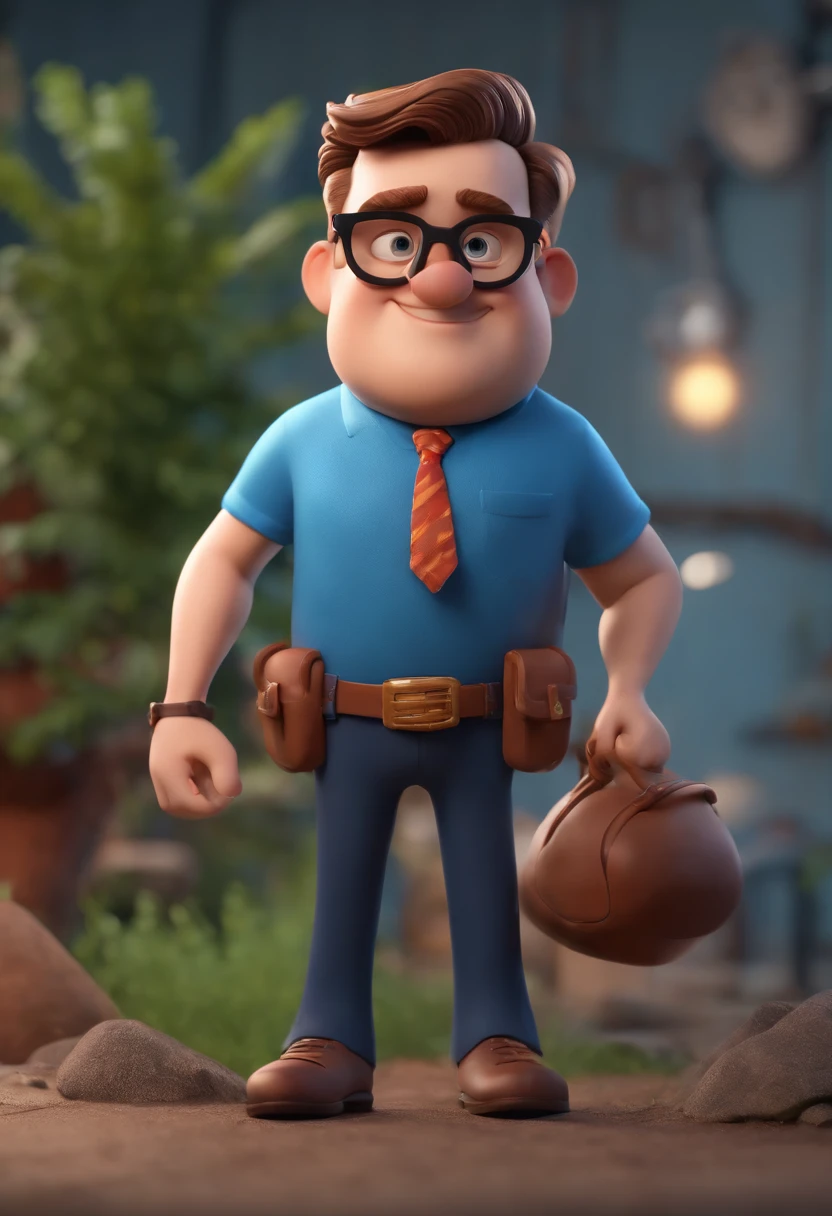 Cartoon character of a man wearing black glasses and a blue shirt, um personagem animado, Caractere estilizado, animation style rendering, 3D estilizado, Arnold Maya render, 3 d render stylized, toon render keyshot, Personagem 3D, Personagem 3D, 3d rendering stylized, 3 d character render, personagem de desenho animado, Personagem de close up, Pose de personagem, (Estilo Pixar) (master part:1.2) (Bokeh) (best quality) (pele detalhada) (textura detalhada) (8k) (argila) (Cinematic lighting) (foco nítido,Senta e vaza a parte superior do corpo