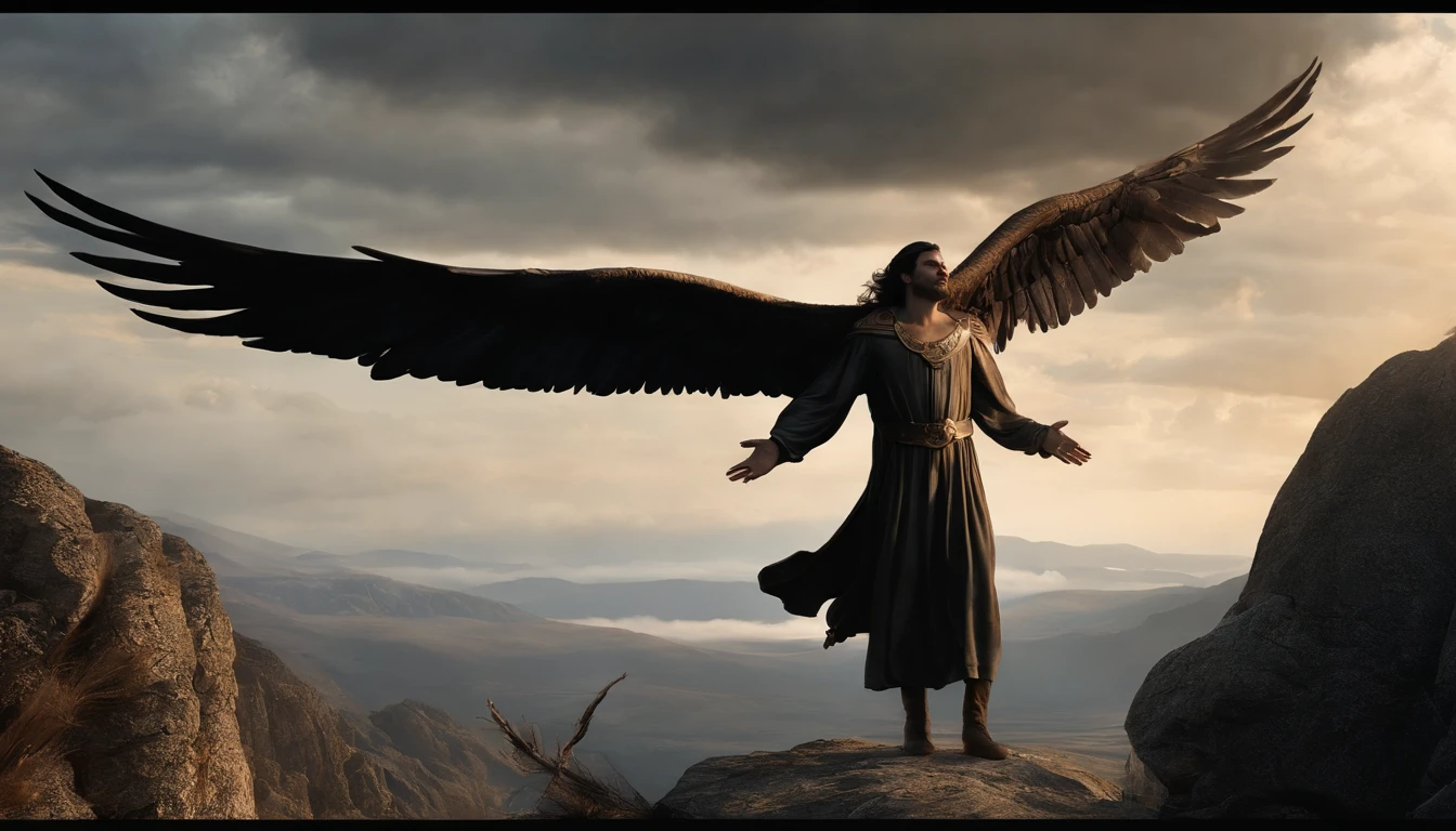 (Renderizado 3D profesional:1.3) de (realista:1.3) The most beautiful artistic photo in the world,Pintura de un hombre con alas y una espada en el cielo, fallen angel, the angel of death, Angel of Death, Angel observing demon, Angel protecting man, humano alado, The Angel of Death with a halo, enormes alas que crecen fuera de los brazos, Alas que crecen fuera de los brazos, Angel with black wings, dark angel, Icarus falling from the sky, Fantastic location, Majestuoso entorno desordenado)), Renderizado de unidades 8K de cuerpo completo, action shot, poros de la piel, very dark lighting, sombreado pesado, detallado, cara detallada, (vibrante, fotogrdeia realista, realista, dramatic, Oscuro, foco nítido, 8k), (Old leather clothes damaged by bad weather:1.4), ((((Wear masks)))), (intrincado:1.4), decadente, (Altamente detallado:1.4), Pintura digital, Renderizado por Octane, Estaciones de arte, Concepto-Arte, liso, foco nítido, 插圖, germen del arte, (loish:0.23), WLOP Ilya Kuvshinov, e Greg Rutkowski e Alphonse Mucha Gracias, (global ilumination, Studiolight, Light Volumetric), fuertes lluvias, particles floating, LotR, fantasy, Nuestro, Cuerpo inteiroesbian, ((Fondo oscuro y antiguo:1.3)),CGSesociedade,Estaciones de arte