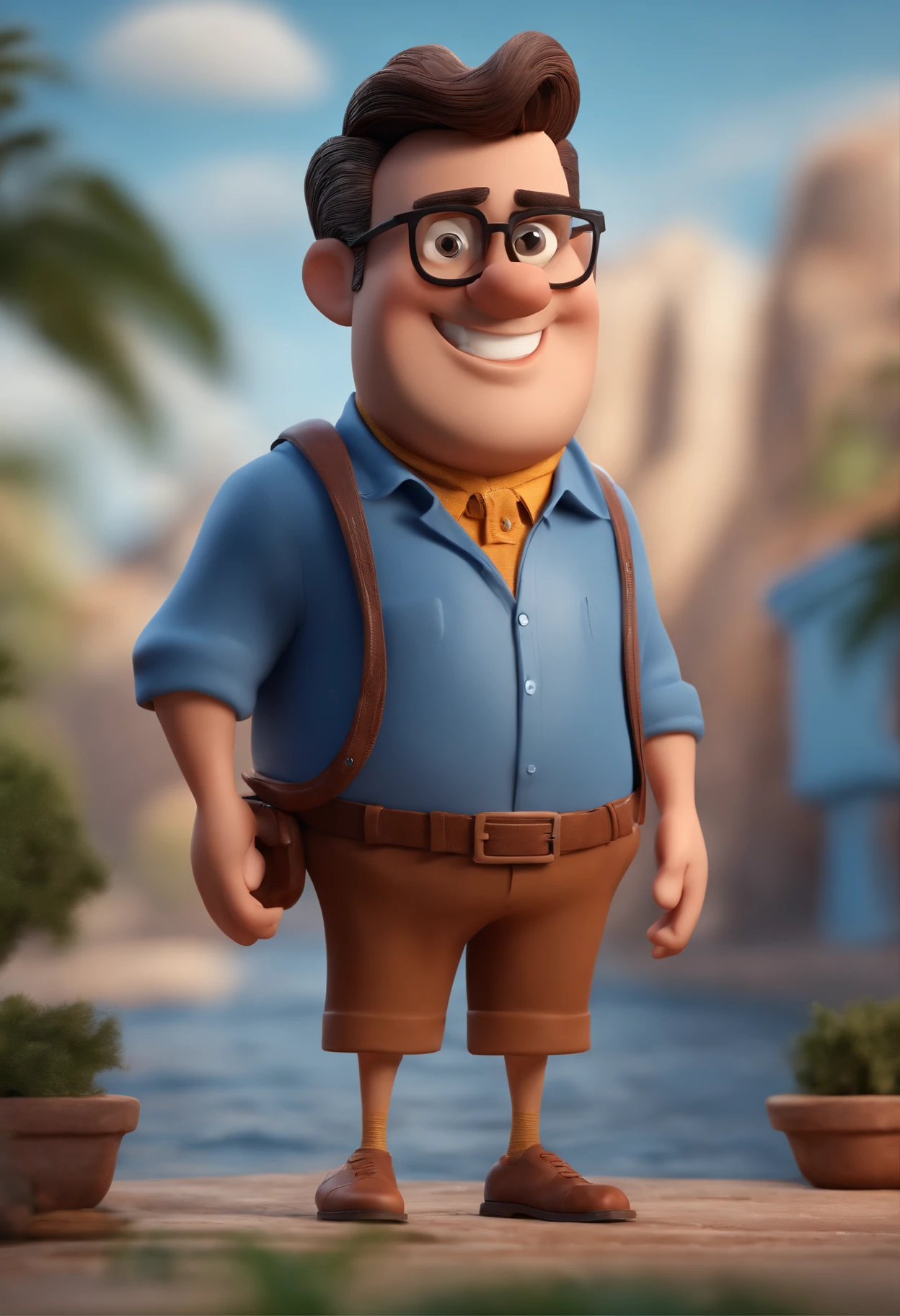 Cartoon character of a man with black glasses and a blue shirt, animation character, Caractere estilizado, animation style rendering, 3D estilizado, Arnold Maya render, 3 d render stylized, toon render keyshot, Personagem 3D, Personagem 3D, 3d rendering stylized, 3 d character render, personagem de desenho animado, Personagem de close up, Pose de personagem, (Estilo Pixar) (master part:1.2) (Bokeh) (best quality) (pele detalhada) (textura detalhada) (8k) (argila) (Cinematic lighting) (foco nítido