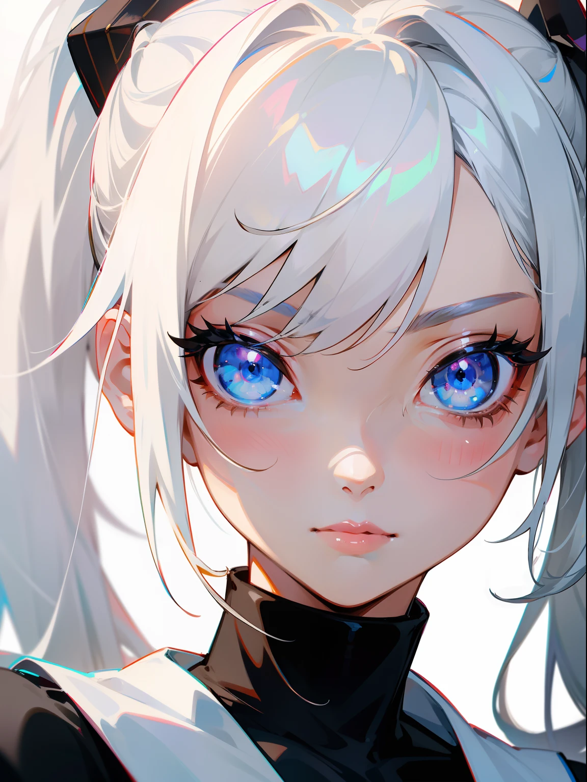 Android girl ,20s,white hair,long twintails hair,blue eyes,portrait,close-up on face