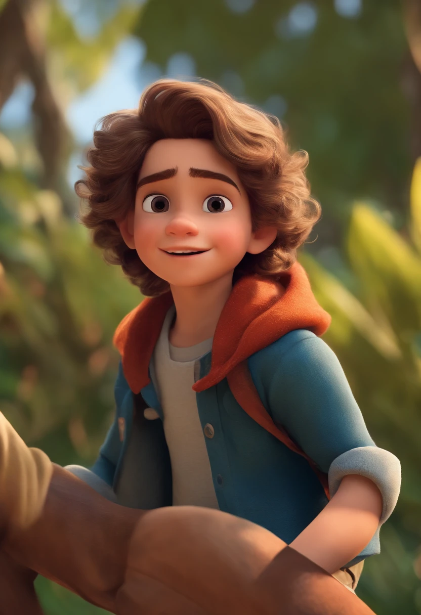 Image of a boy for a story in a YouTube video in Pixar format, He's the little allabester, He's the class leader, He's outgoing, Playful and gets up for a lot of things, cabelo curto