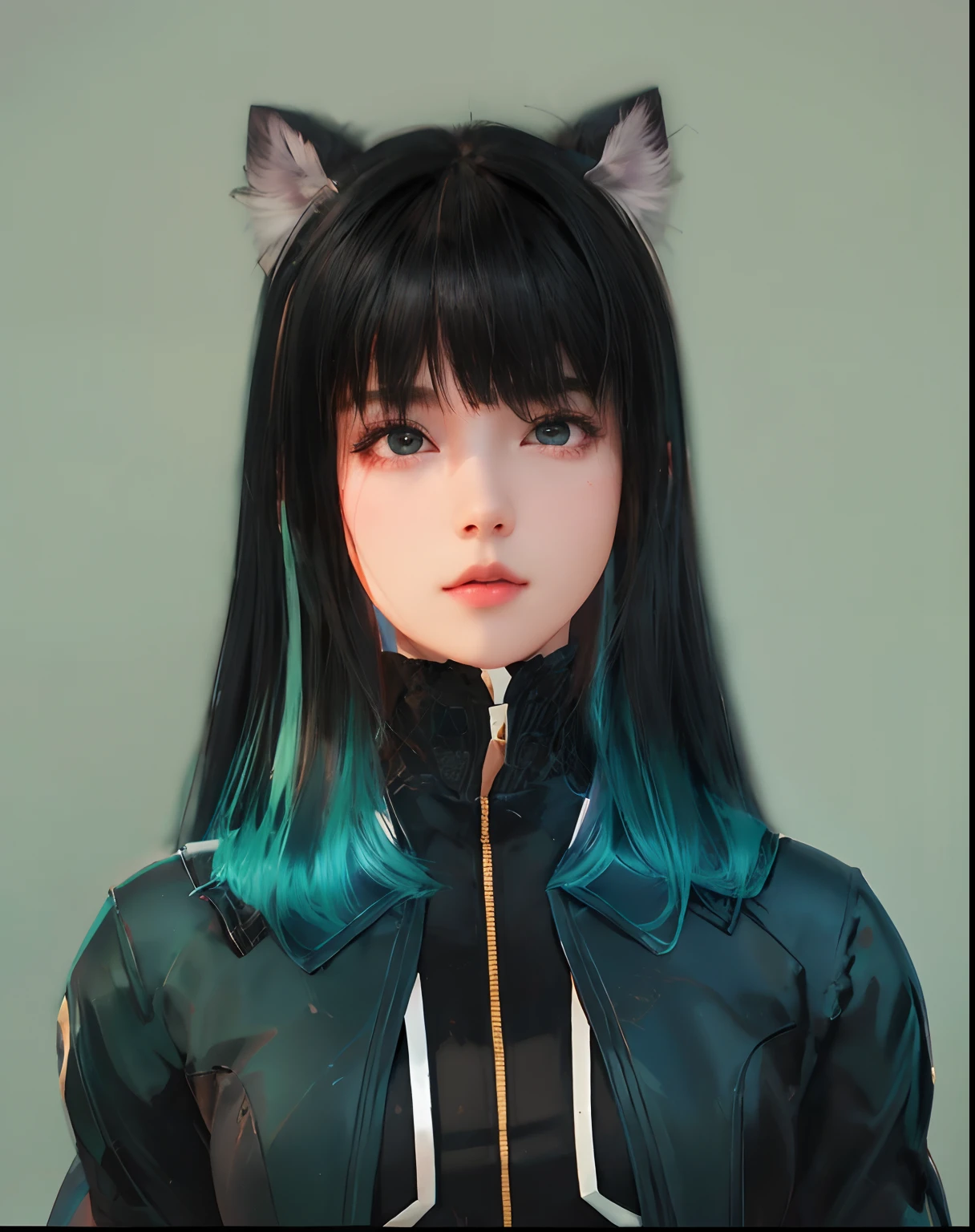 long eyelasher, solid circle eyes, pony tails, Hair is shiny and dark, Black eyes,Delicate faces, surrealism, shadowing, anaglyph, stereograms, angle of view, Atmospheric perspective, 8K, Super detail, ccurate, Best quality,1girll,On campus,mediuml breasts,black long dress
