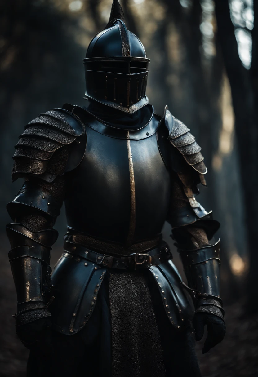 a knight in black metalic armour,8k 3d render, ultrarealistic, vibrant color, knight, aesthetic render!