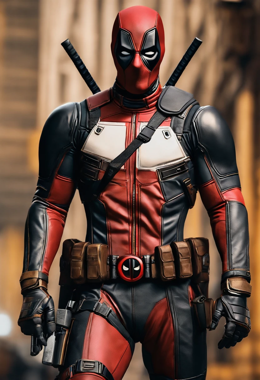A deadpool, real white and gold color with titanium cybernetic suit, detalhado, designe perfeito, alta qualidade arestas perfeitas e simmetricas ::n_desenho de estilo, low quality defect, boneco, game, anime