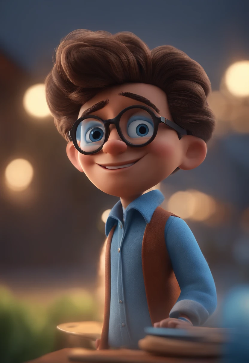 Cartoon character of a man with black glasses and a blue shirt, animation character, Caractere estilizado, animation style rendering, 3D estilizado, Arnold Maya render, 3 d render stylized, toon render keyshot, Personagem 3D, Personagem 3D, 3d rendering stylized, 3 d character render, personagem de desenho animado, Personagem de close up, Pose de personagem, (Estilo Pixar) (master part:1.2) (Bokeh) (best quality) (pele detalhada) (textura detalhada) (8k) (argila) (Cinematic lighting) (foco nítido