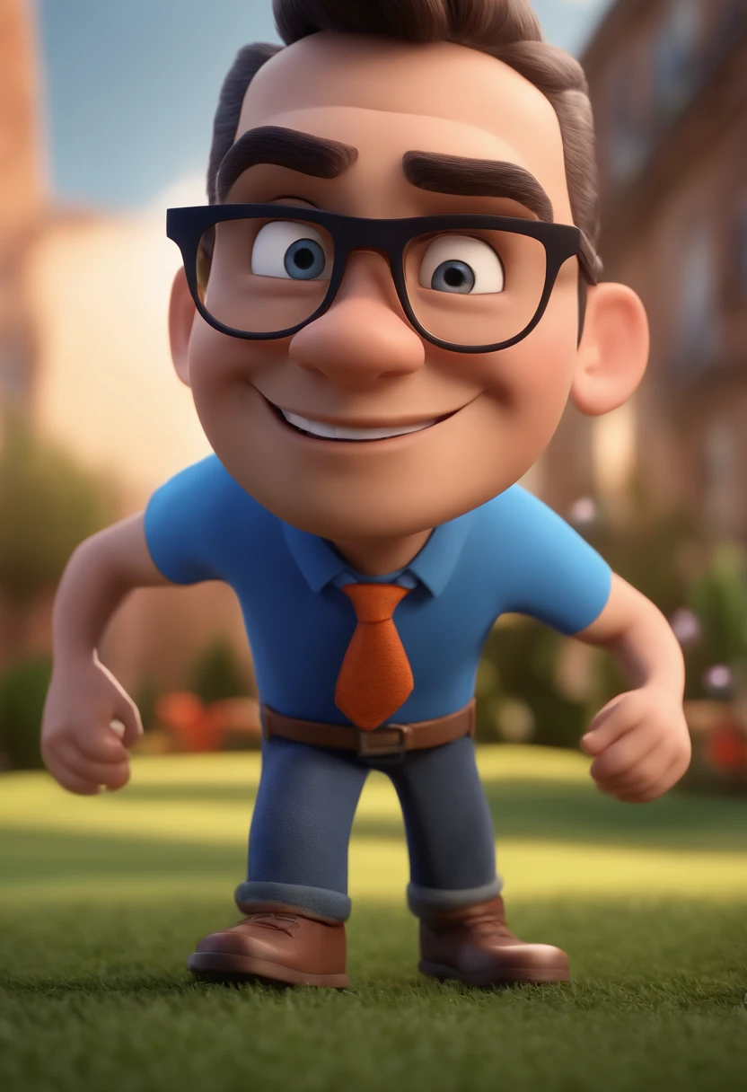 Cartoon character of a man with black glasses and a blue shirt, animation character, Caractere estilizado, animation style rendering, 3D estilizado, Arnold Maya render, 3 d render stylized, toon render keyshot, Personagem 3D, Personagem 3D, 3d rendering stylized, 3 d character render, personagem de desenho animado, Personagem de close up, Pose de personagem, (Estilo Pixar) (master part:1.2) (Bokeh) (best quality) (pele detalhada) (textura detalhada) (8k) (argila) (Cinematic lighting) (foco nítido
