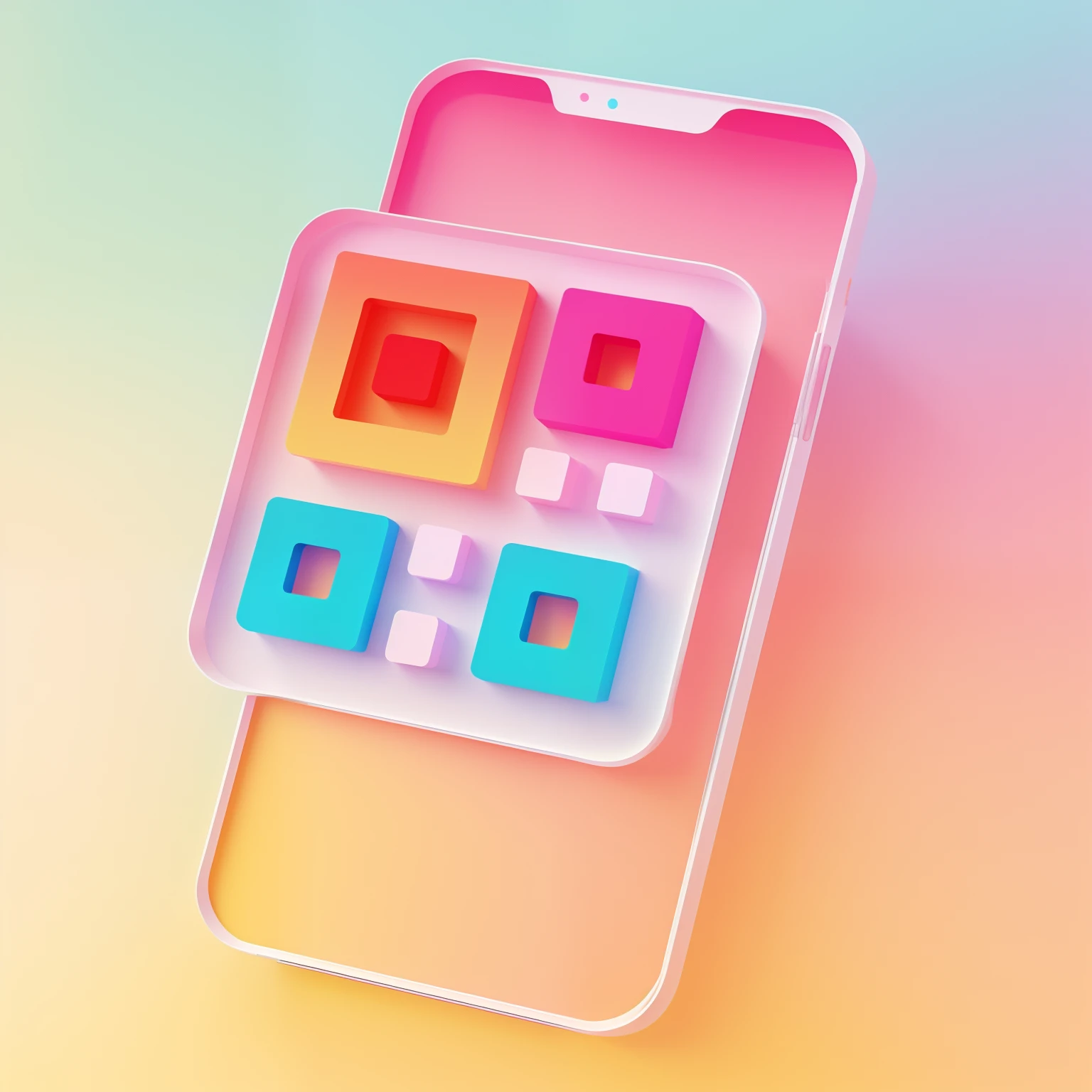 cartoon styling design，Gradient style，The 3D is inspired by pop mart，with a pure white background，natural  lightting，8K