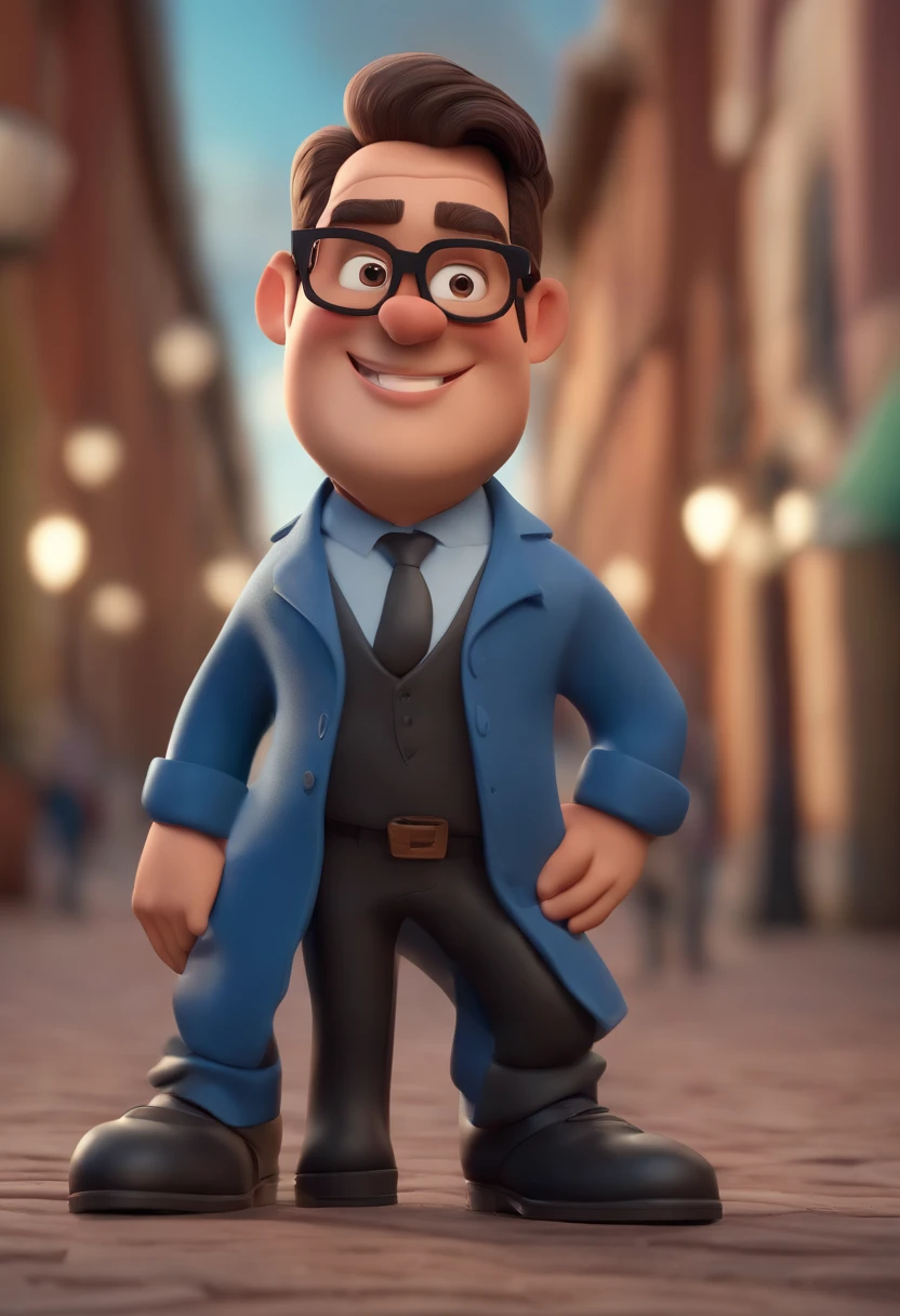 Cartoon character of a man wearing black glasses and a blue shirt, um personagem animado, Caractere estilizado, animation style rendering, 3D estilizado, Arnold Maya render, 3 d render stylized, toon render keyshot, Personagem 3D, Personagem 3D, 3d rendering stylized, 3 d character render, personagem de desenho animado, Personagem de close up, Pose de personagem, (Estilo Pixar) (master part:1.2) (Bokeh) (best quality) (pele detalhada) (textura detalhada) (8k) (argila) (Cinematic lighting) (foco nítido,Senta e vaza a parte superior do corpo