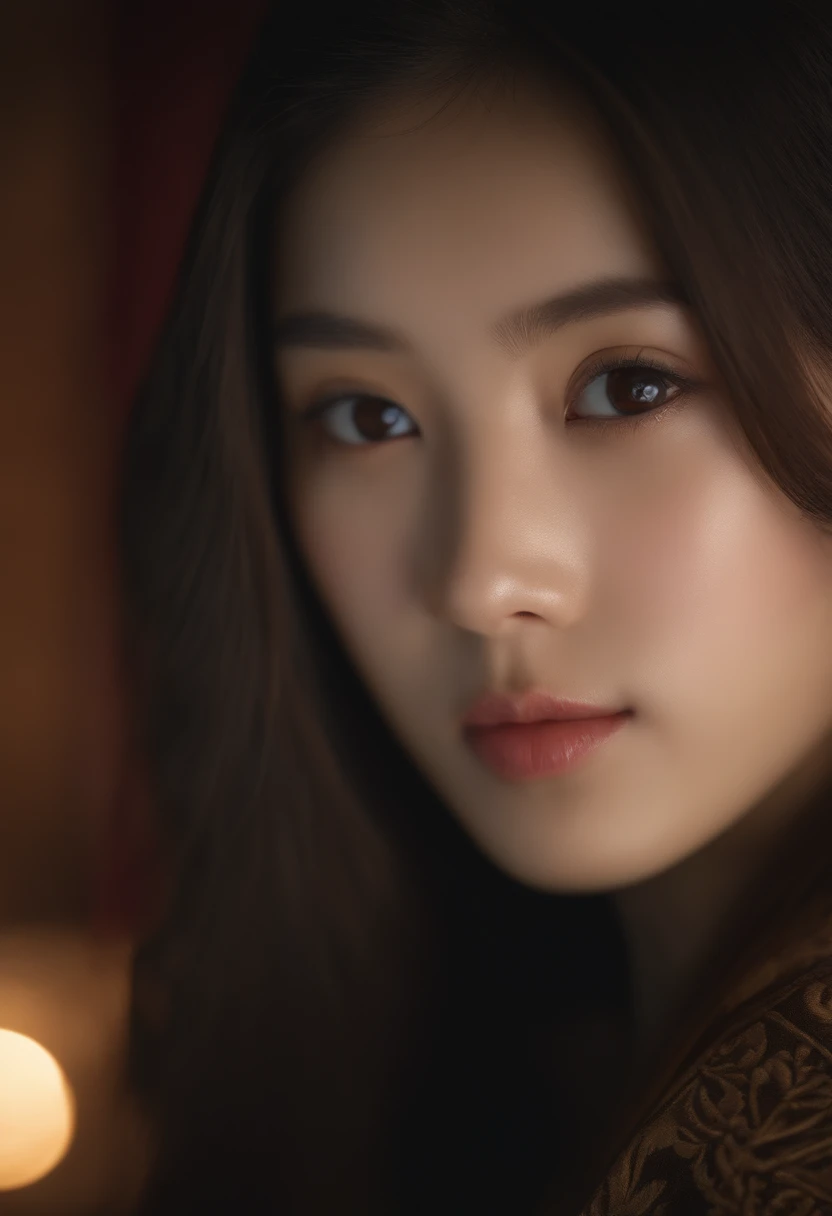 best quality, face focus, soft light, ultra high res, (photorealistic:1.4), RAW photo,
1japanese girl, solo, cute, (pupil, lights in the eyes),  detailed beautiful face, (small chest),(high resolution detail of human skin texture),
(long hair),
indoor,
Damask Shirt Dress,
(portrait)