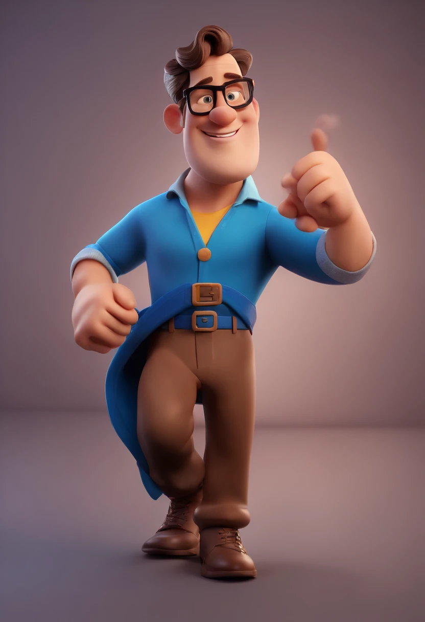 Cartoon character of a man wearing black glasses and a blue shirt, um personagem animado, Caractere estilizado, animation style rendering, 3D estilizado, Arnold Maya render, 3 d render stylized, toon render keyshot, Personagem 3D, Personagem 3D, 3d rendering stylized, 3 d character render, personagem de desenho animado, Personagem de close up, Pose de personagem, (Estilo Pixar) (master part:1.2) (Bokeh) (best quality) (pele detalhada) (textura detalhada) (8k) (argila) (Cinematic lighting) (foco nítido,Senta e vaza a parte superior do corpo