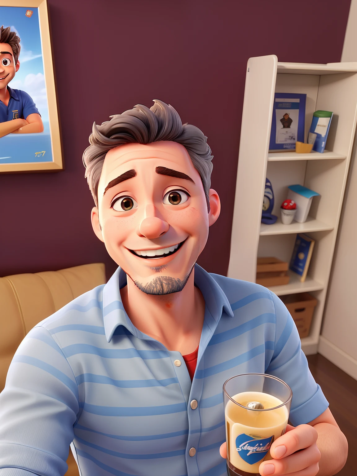 Robert Downey junior - sorrindo e segurando um copo de cerveja, 35 anos, taken in the early 2020s, Retrato A farol marinho - menino de idade, Retrato de barcos - jovem de idade, 35 anos de idade, muito ligeiramente sorridente, album photo, foto de perfil 1024px, cabelo liso - a little silver hair - gray hair
