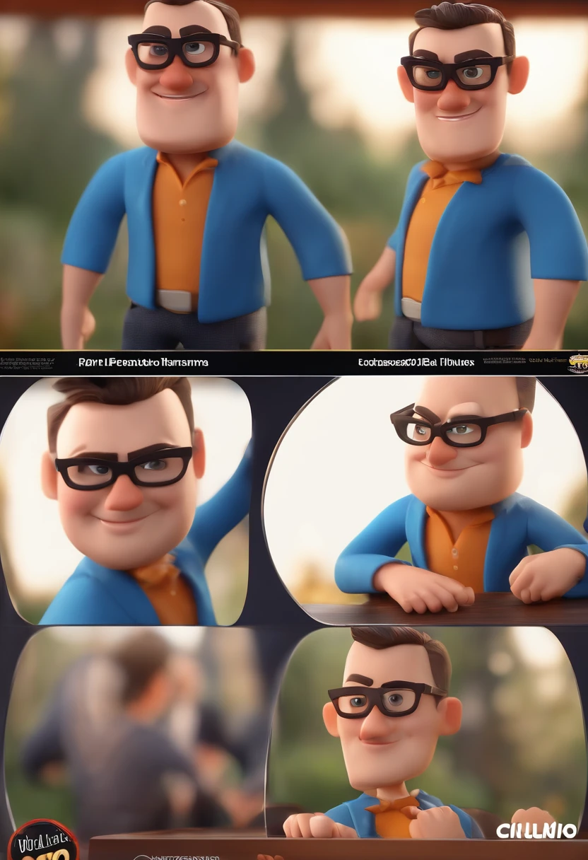 Cartoon character of a man with black glasses and a blue shirt, animation character, Caractere estilizado, animation style rendering, 3D estilizado, Arnold Maya render, 3 d render stylized, toon render keyshot, Personagem 3D, Personagem 3D, 3d rendering stylized, 3 d character render, personagem de desenho animado, Personagem de close up, Pose de personagem, (Estilo Pixar) (master part:1.2) (Bokeh) (best quality) (pele detalhada) (textura detalhada) (8k) (argila) (Cinematic lighting) (foco nítido