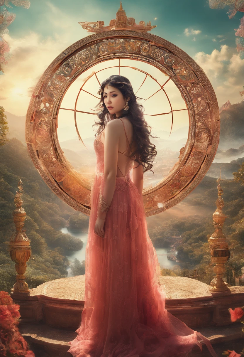 best quality,master part,ultra high-resolution,(fotorrealista:1.4),Xiuxiano,arma,Rosto detalhado,, 1girl,sozinho,arma,clivagem,(Magical Circle:1.2),Xiuxiano,parte superior do corpo,Beautiful girl,corpo inteiro,East Asian architecture,bainha,arquitetura,
