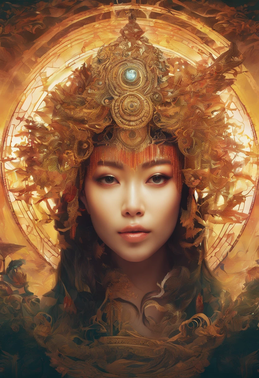 best quality,master part,ultra high-resolution,(fotorrealista:1.4),Xiuxiano,arma,Rosto detalhado,, 1girl,sozinho,arma,clivagem,(Magical Circle:1.2),Xiuxiano,parte superior do corpo,Beautiful girl,corpo inteiro,East Asian architecture,bainha,arquitetura,