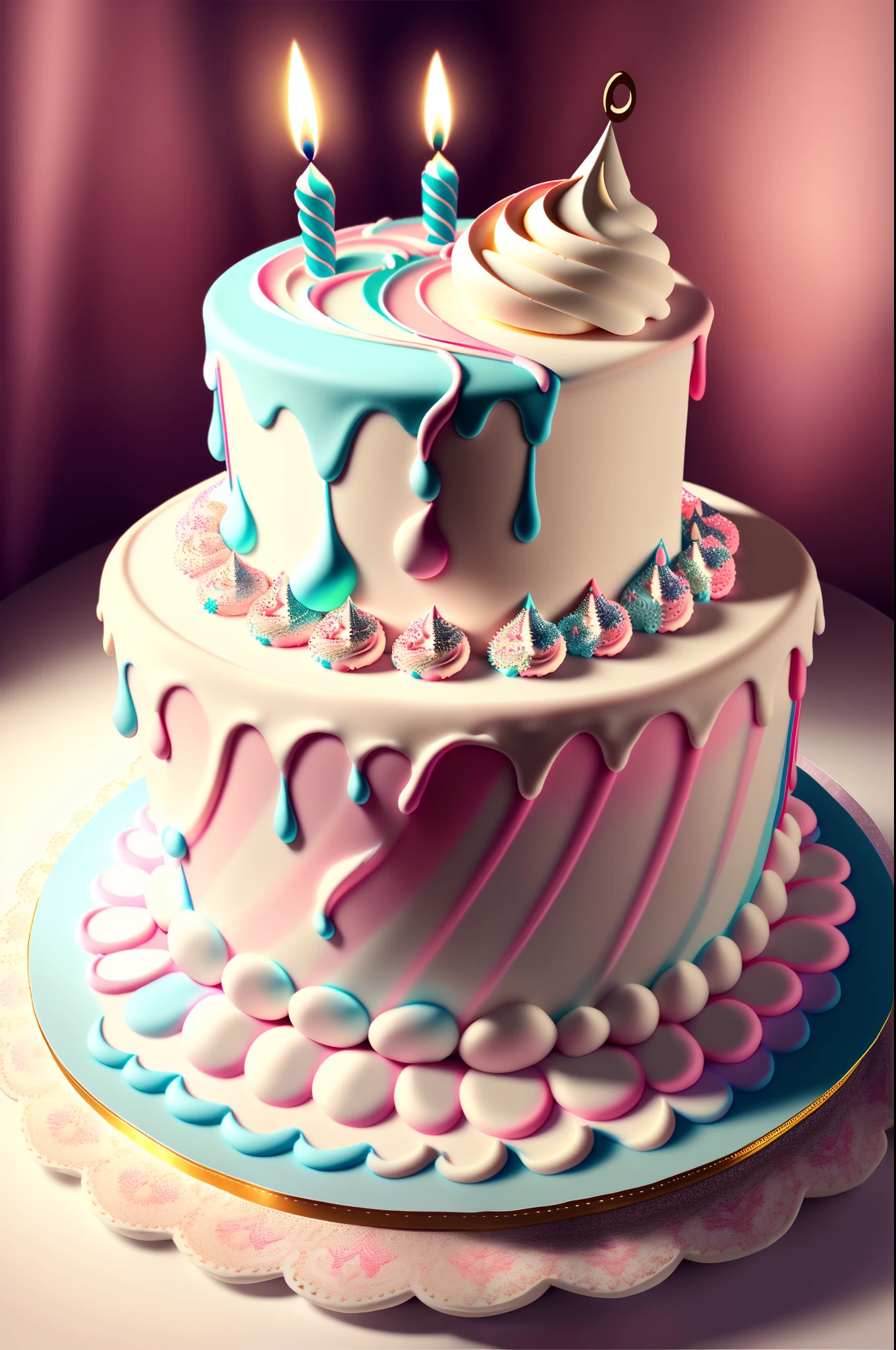 A resplendent birthday cake,Cream,detailed
