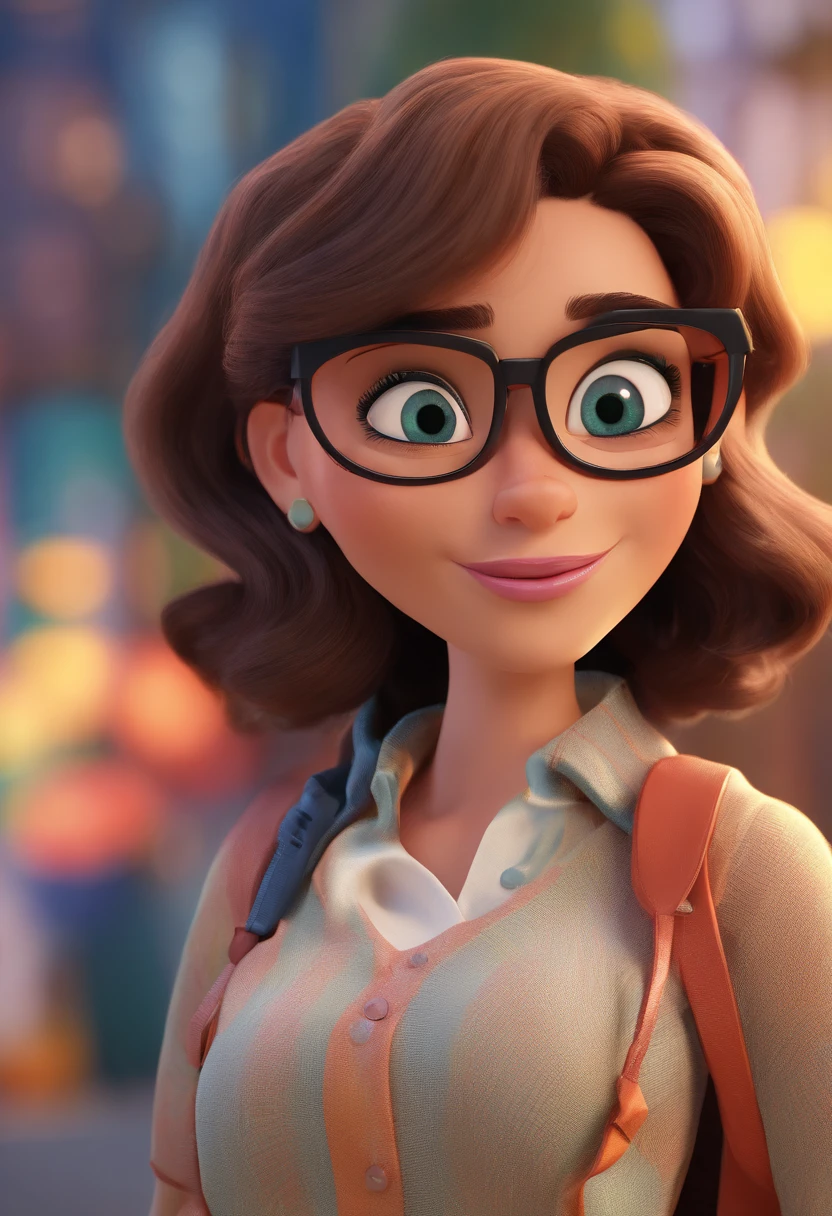 Cartoon character of a woman with black glasses, animation character, Caractere estilizado, animation style rendering, 3D estilizado, Arnold Maya render, 3 d render stylized, toon render keyshot, Personagem 3D, Personagem 3D, 3d rendering stylized, 3 d character render, personagem de desenho animado, Personagem de close up, Pose de personagem, (Estilo Pixar) (master part:1.2) (Bokeh) (best quality) (pele detalhada) (textura detalhada) (8k) (argila) (Cinematic lighting) (foco nítido