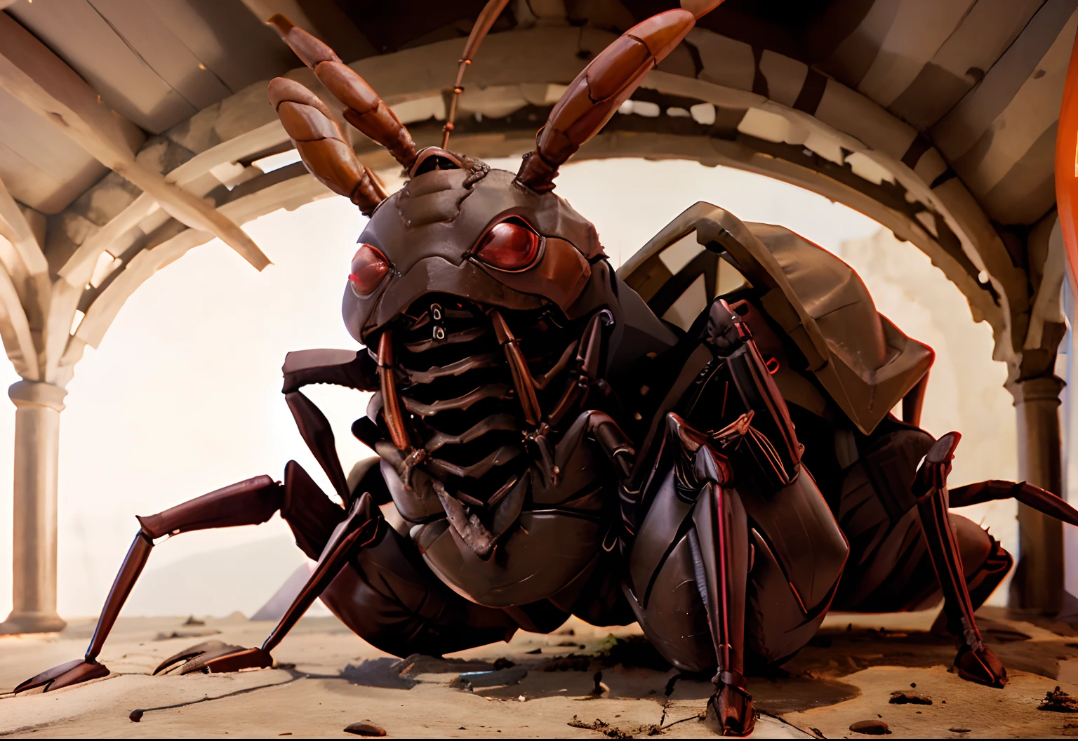 Anthropomorphic Ant, con dientes afilados triangulares, hormiga con una gran boca mounstrosa