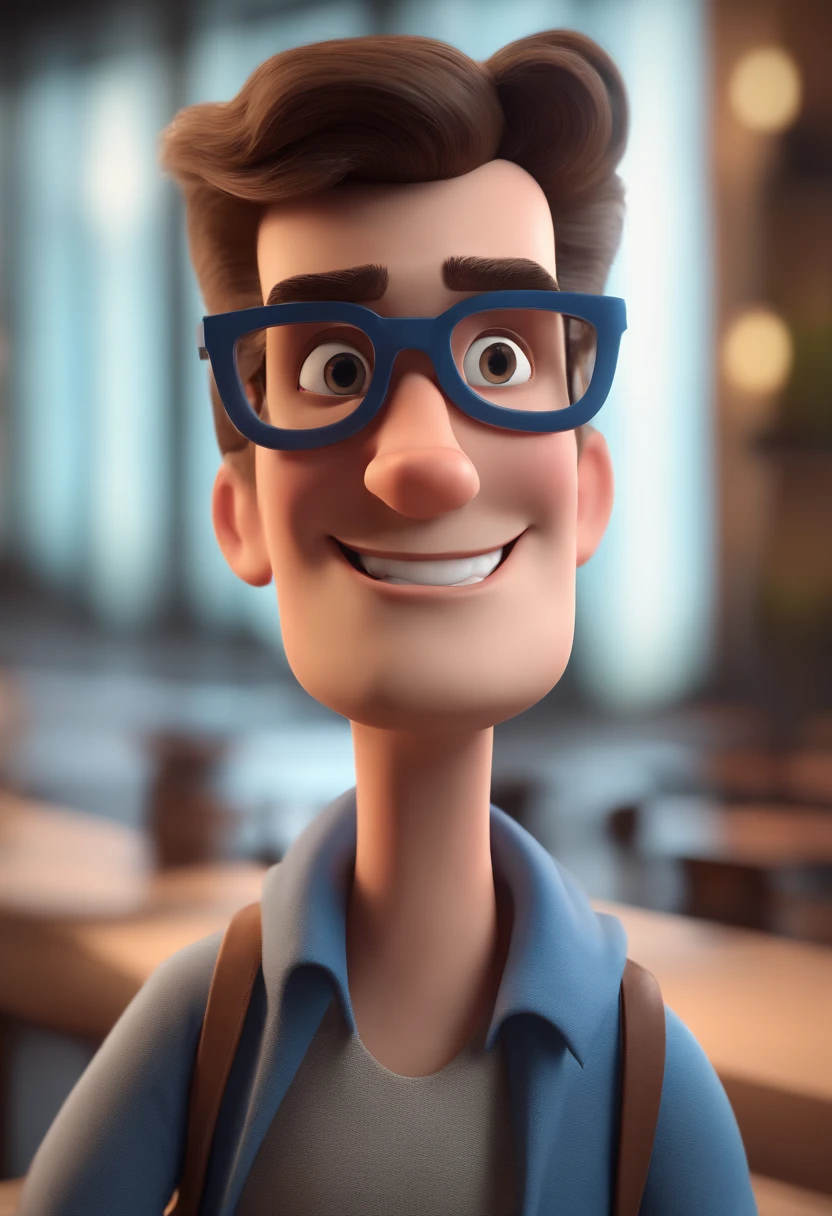 Cartoon character of a man with black glasses and a blue shirt, animation character, Caractere estilizado, animation style rendering, 3D estilizado, Arnold Maya render, 3 d render stylized, toon render keyshot, Personagem 3D, Personagem 3D, 3d rendering stylized, 3 d character render, personagem de desenho animado, Personagem de close up, Pose de personagem, (Estilo Pixar) (master part:1.2) (Bokeh) (best quality) (pele detalhada) (textura detalhada) (8k) (argila) (Cinematic lighting) (foco nítido
