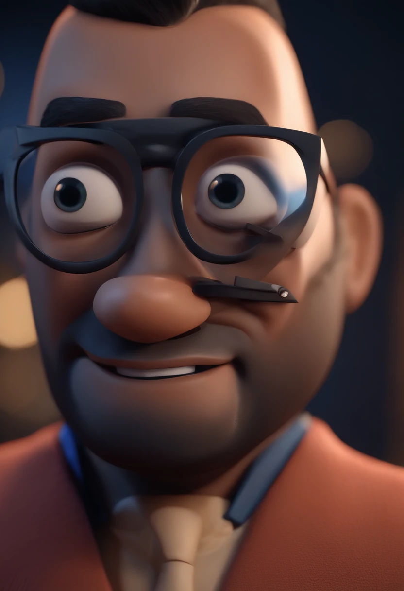 Cartoon character of a man with black glasses and a blue shirt, animation character, Caractere estilizado, animation style rendering, 3D estilizado, Arnold Maya render, 3 d render stylized, toon render keyshot, Personagem 3D, Personagem 3D, 3d rendering stylized, 3 d character render, personagem de desenho animado, Personagem de close up, Pose de personagem, (Estilo Pixar) (master part:1.2) (Bokeh) (best quality) (pele detalhada) (textura detalhada) (8k) (argila) (Cinematic lighting) (foco nítido