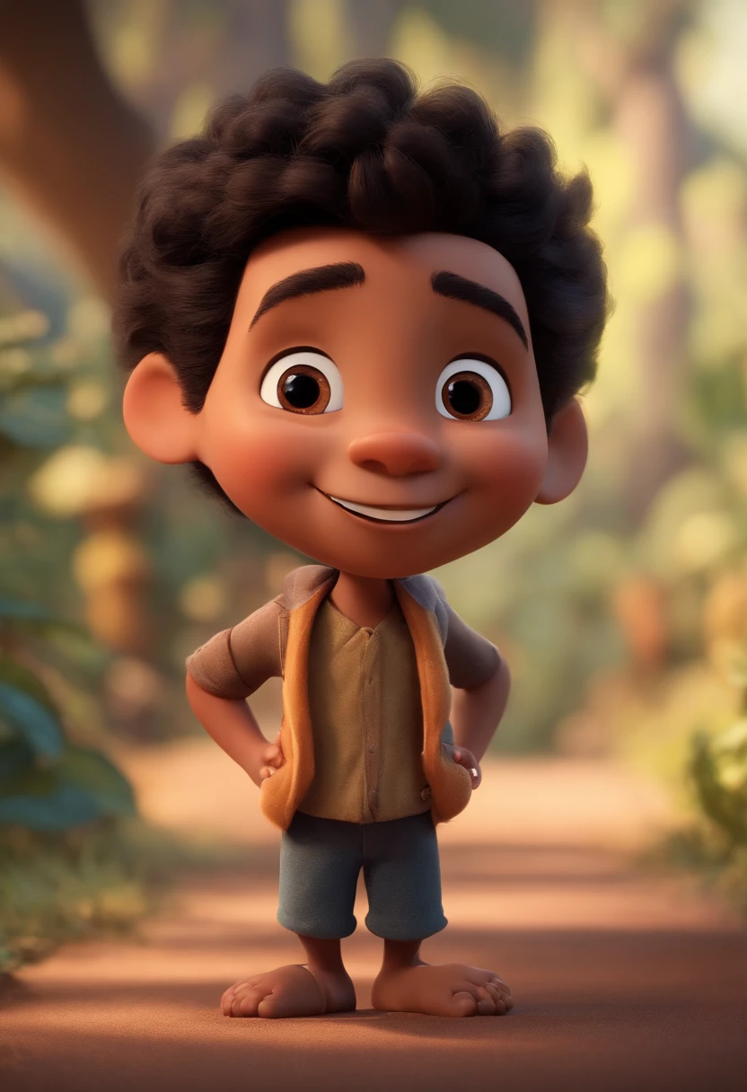 Image of a 4-year-old boy with a Pixar degree in the park, light brown skin, short hair, Nike clothes, shorts and black shirt and sneakers