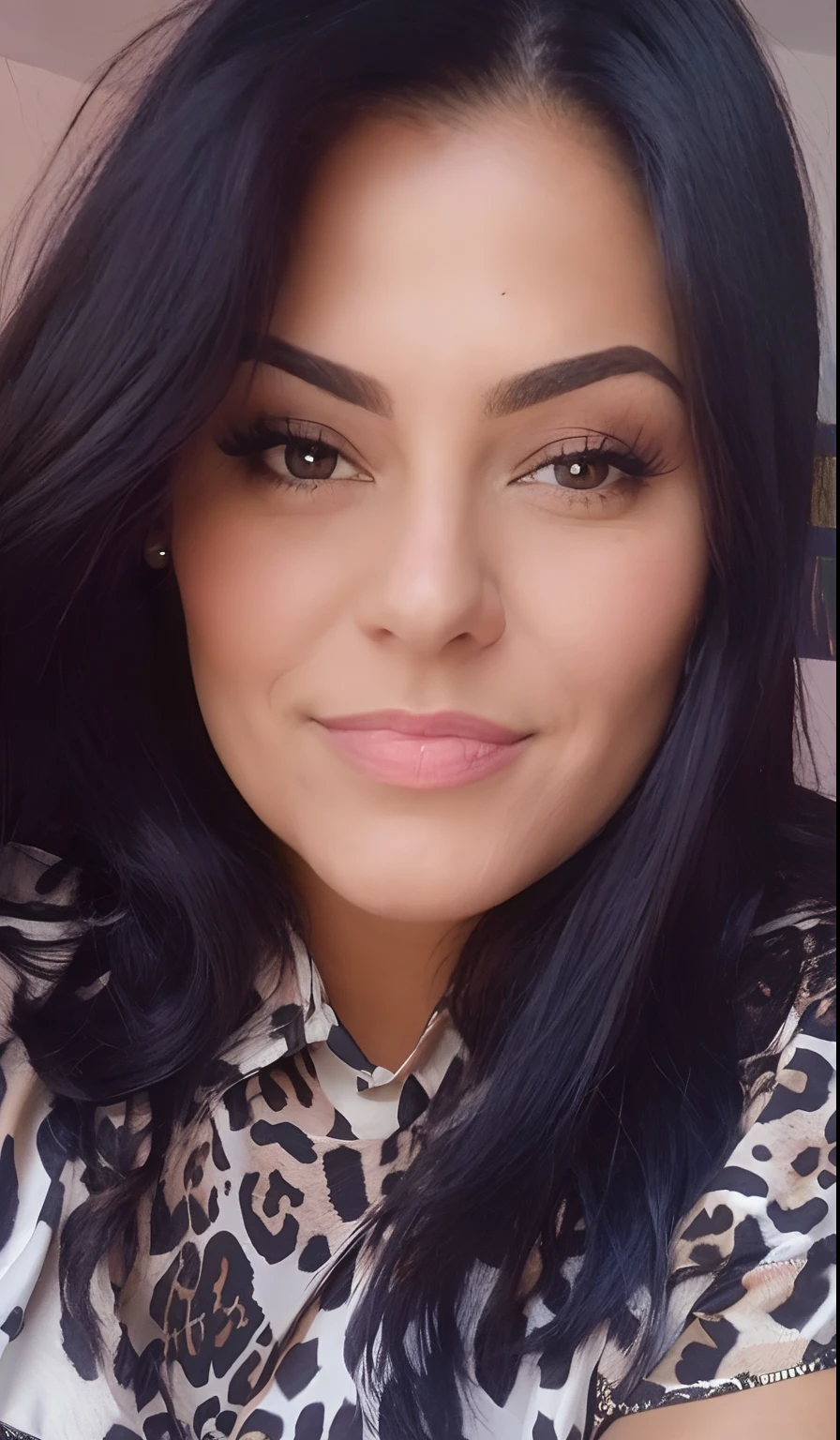 um close up de uma mulher com longos cabelos pretos e uma camisa com estampa de leopardo, imagem de perfil, Alanis Guillen, Estefania Villegas Burgos, Lorena Avarez, Mulher mexicana bonita, Ayahausca, Mulher de 30 anos, 3 0 anos de idade mulher, foto de perfil headshot, female with long black hair, foto de perfil, foto de perfil
