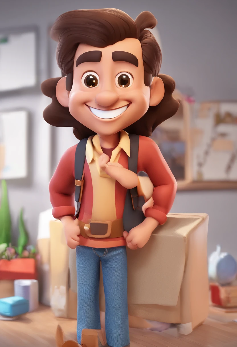 Smiling Man Illustration, sorriso insano, Homem de pele marrom com um sorriso gigante, happily smiling at the camera, sorriso atrevido, he's smiling, sorriso muito grande, Macho sorridente, foto de perfil headshot, rindo sorriso enorme, desenhando no estilo de Arte 3D, c4d, fundo de cor branco puro, estilo disney, estilo pixar render ilustracao Super Detalhe, 8k