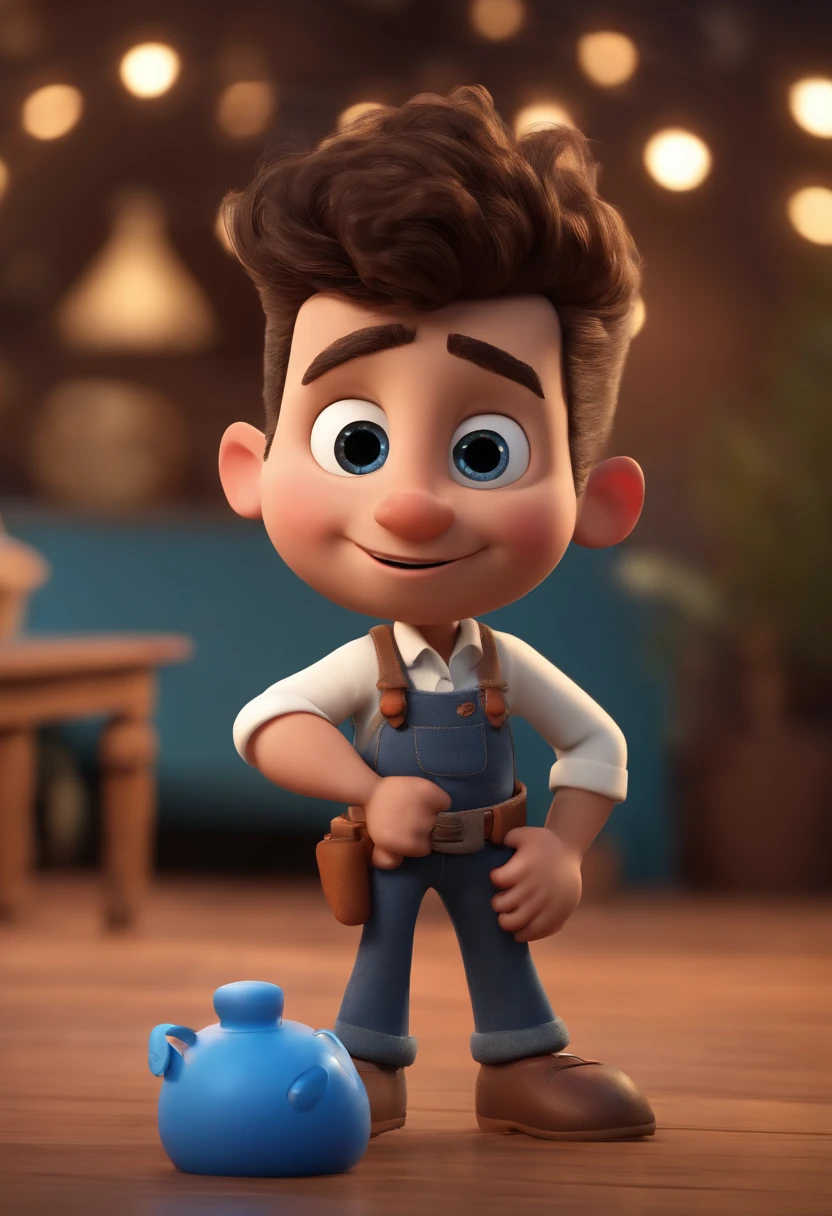 personagem dos desenhos animados de um homem e uma camisa azul, animation character, Caractere estilizado, animation style rendering, 3D estilizado,  render, 3 d render stylized, toon render keyshot, Personagem 3D, Personagem 3D, 3d rendering stylized, 3 d character render, personagem de desenho animado, Personagem de close up, Pose de personagem,  (Estilo Pixar) (master part:1.2) (Bokeh) (best quality) (pele detalhada) (textura detalhada) (8k) (argila) (Cinematic lighting) (foco nítido