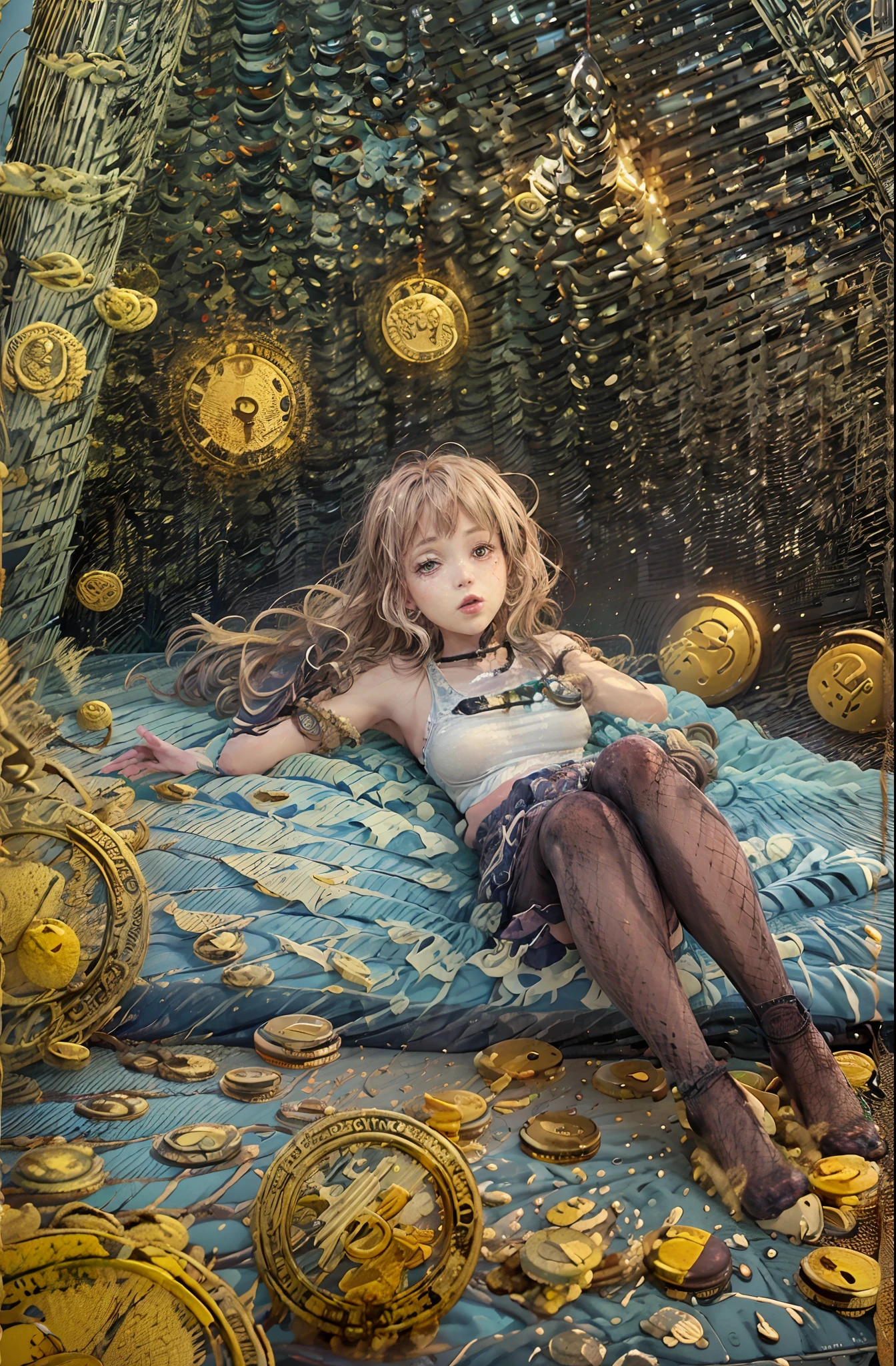 Realistic Girl and Realistic Bitcoin Coins