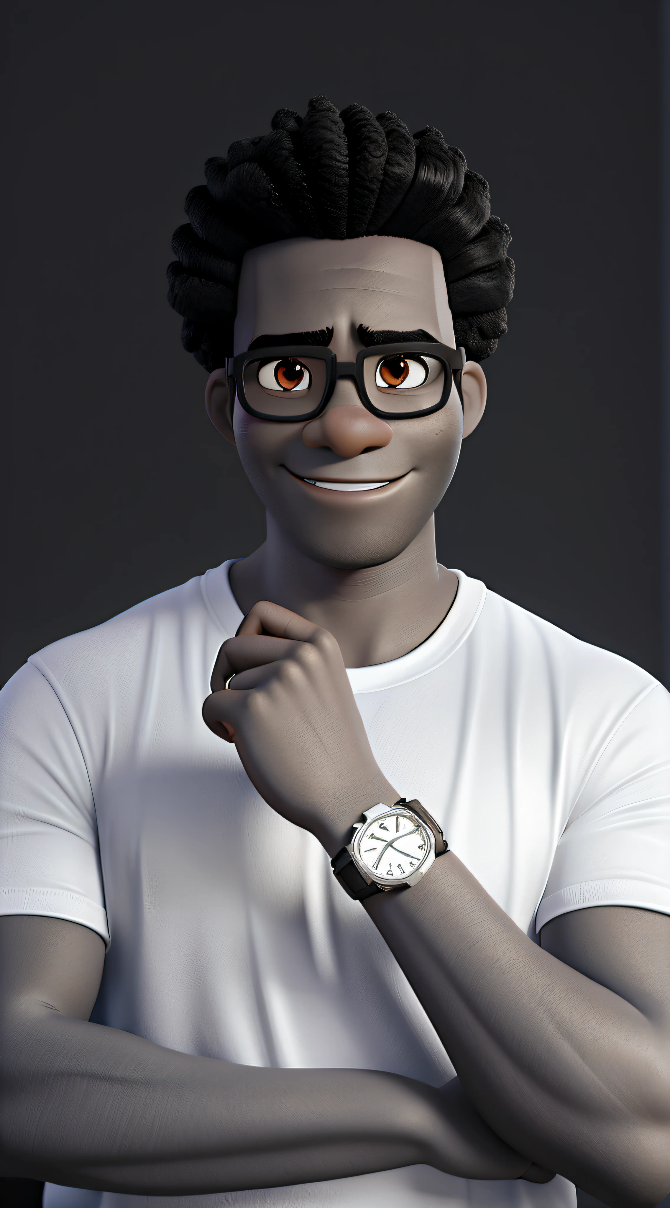 homem de pele negra cabelo crespo black power de oculos estilo pixar em alta qualidade melhor qualidade imagem em preto e branco