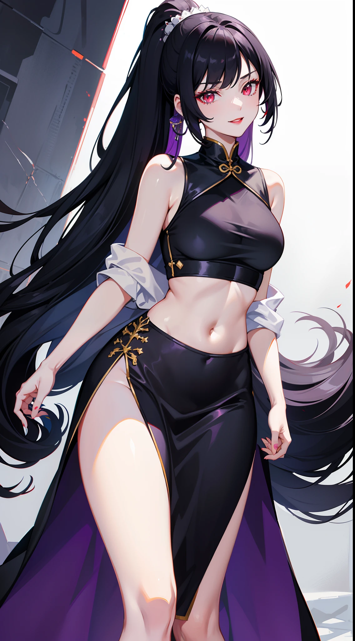 sweat, frown, clencheed teeth, crying with eyes open, rolling eyes, ahegao, black dress, arms up, double bun, halo, chinese clothes, china dress, side slit, 1girl, solo, long hair, looking at viewer, blush, bangs, black hair, dress, twintails, closed mouth, small breasts, armpits, hair bun, cum on body, cum on armpits, cum on hair, cum on legs, cum on clothes, narrow waist, slender waist, pantyhose, armpits, full body, black panties, skirt lift, grey eyes, angry, salvia, standing on one leg, spread legs, panties under pantyhose, standing split, kisaki, (see-through cleavage:1.4), butterfly hair ornament, side hair ornament,