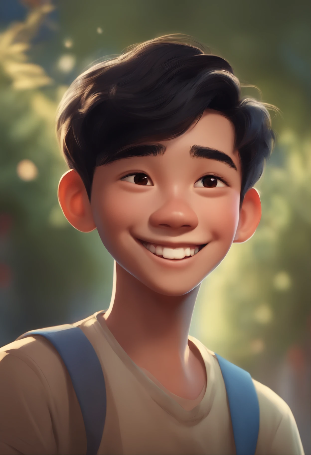 pixarstyle a waist-length portrait of a little boy, smirk, cap, nature, natural skin texture, 4k textures, hdr, intricate, highly detailed, sharp focus, cinematic look, hyperdetailed