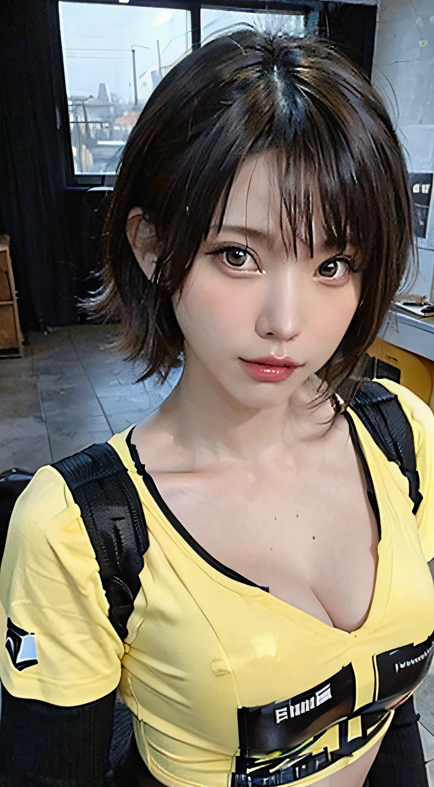 (masutepiece:1.3), (Best movie quality:1.2), (Very detailed settings:2), (Soft+Artistic lighting), (1boy), Short blue hair, (Eyes+yellow+Red:1.4), (multicolored eyes+Heterochromia), Wearing cyberpunk clothing, Futuristic, tech, city scenery (Robots around)0.4], Give a dramatic view.