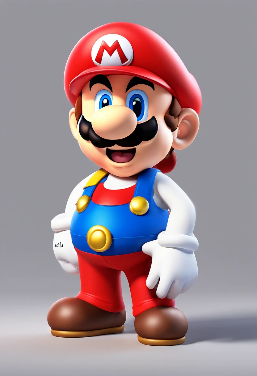 (Mario), character design, Nintendo Super Mario, (blue eyes, red hat, red suit, blue suspenders, white gloves, )super cute blind box style, chibi, full body, exaggerated expressions and actions, clean background, bright iridescent highlights, studio lighting, atmospheric lighting, with exquisite texture, high detail, high resolution, c4d, 3D, Blender, 8k, best quality, ultra high definition