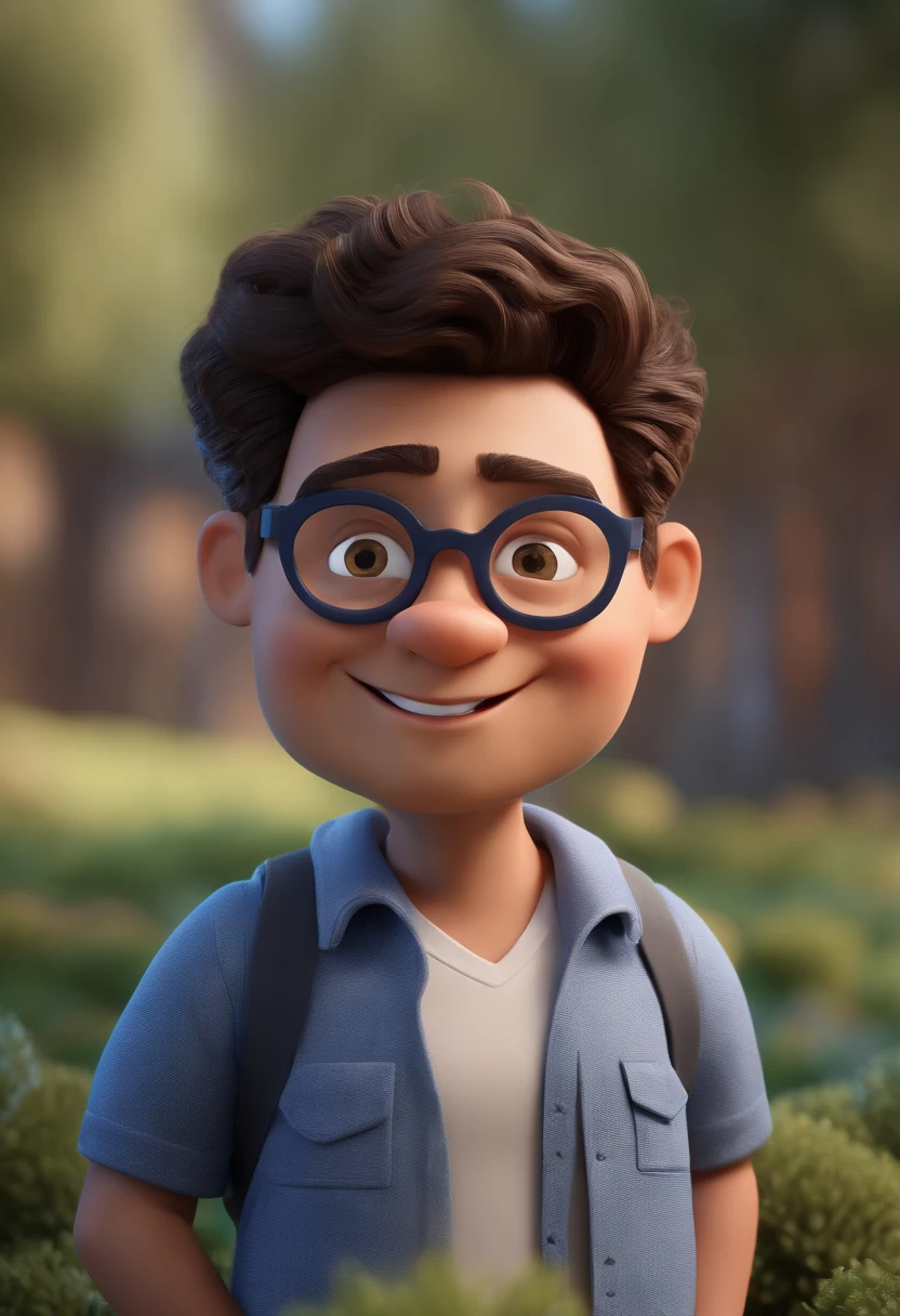 Cartoon character of a man with black glasses and a blue shirt, animation character, Caractere estilizado, animation style rendering, 3D estilizado, Arnold Maya render, 3 d render stylized, toon render keyshot, Personagem 3D, Personagem 3D, 3d rendering stylized, 3 d character render, personagem de desenho animado, Personagem de close up, Pose de personagem,  (Estilo Pixar) (master part:1.2) (Bokeh) (best quality) (pele detalhada) (textura detalhada) (8k) (argila) (Cinematic lighting) (foco nítido