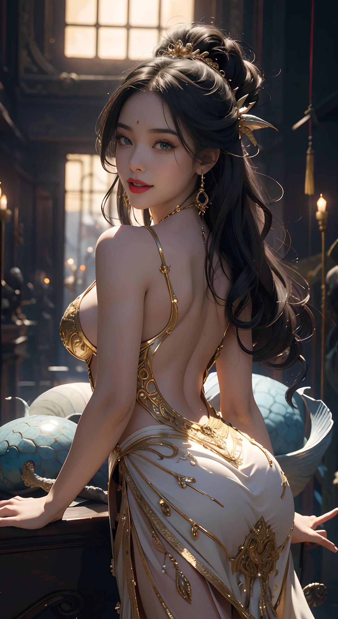 Black Woman Ahegao,Silver hair,A heartwarming smile,Thick lips,Elongated eyes,Charming eyes,(Beautiful and detailed eye description),Snow-whiteskin,mature,Redlip(Very fine and beautiful),ultra - detailed,tmasterpiece,))happy laughing,Open-mouthed,Barefoot,without wearing shoes,In the depths of the ocean,(((tmasterpiece),(Very detailed CG unity 8K wallpaper)),best qualtiy,cinmatic lighting,detailed back ground,Sexy gesture,(Correct face 1.6)(Wearing:Red slip dress,soaked pubic hair,Metal trims,Skirt,),Flowing skirt,expose arms,(Background with:Ruins of Atlantis,),(Beneath your feet:Destroyed buildings,)Deep background,Fantastic and incredible,Epic composition,(Complicated details,Hyper-detailing:1.2),art stations,(tmasterpiece,best qualtiy)surrealism, shadowing, anaglyph, stereograms, angle of view, Cinematic lighting, 8K, Super detail, ccurate, Best quality, A high resolution, Award-Awarded, Anatomically correct,Seafoam, Buble, shells, Fish, pearls,Nautilus,A plant,jelly fish,The corals,Vintage style,(zentangle,datura,Tangles,entangled), (s fractal art: 1.3),holy rays,gold foil,Gold leaf art,glitter drawing,Correct anatomy,