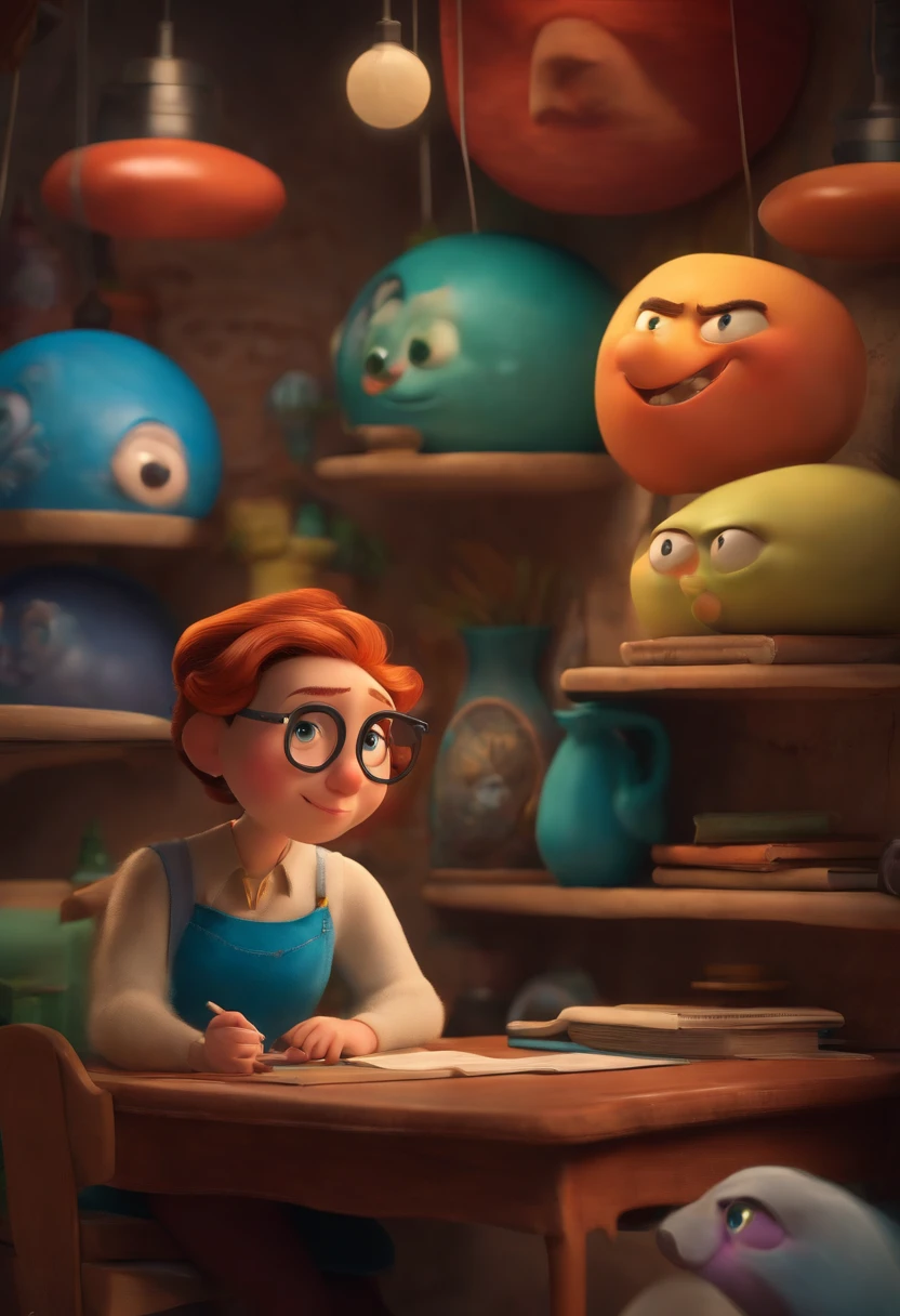 A Dream Architect Inspired by Pixar Animation, de perto. Facial expressions are captivating, com um toque de irrealidade.