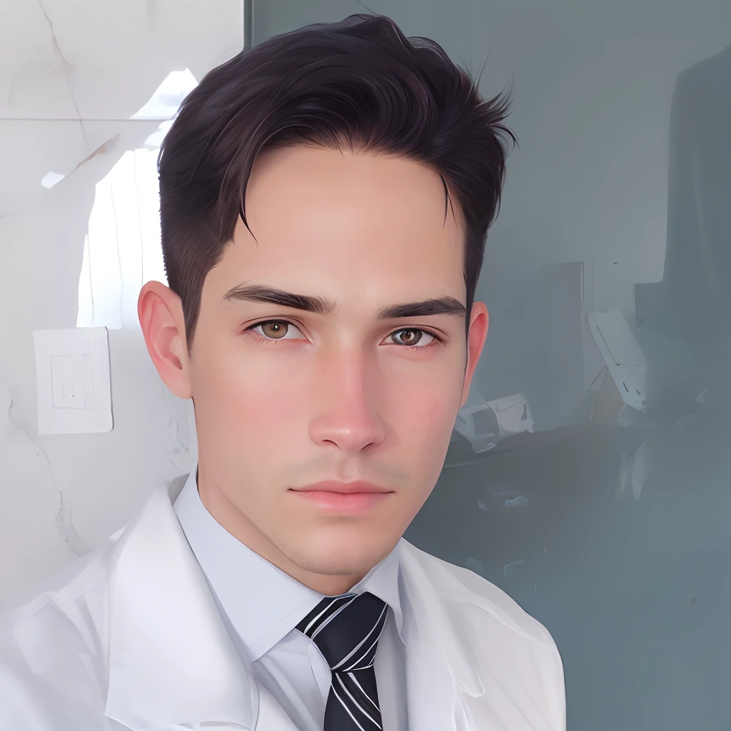 A realistic young man standing in front of the camera with a blank stare