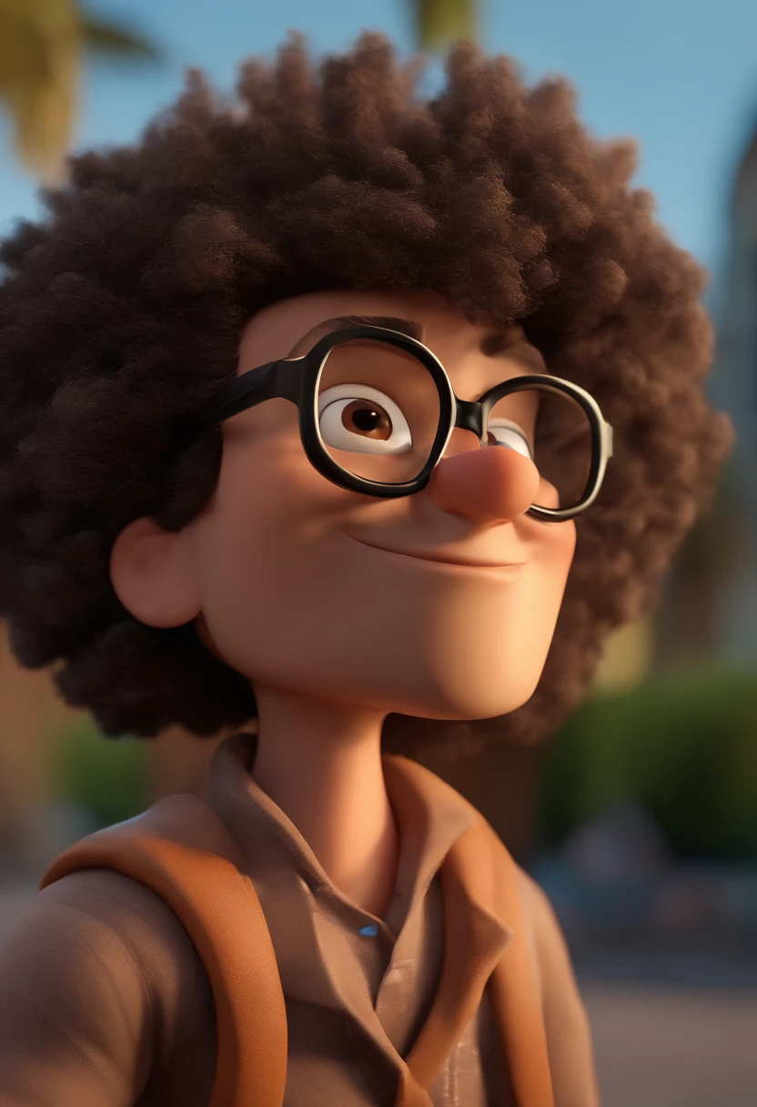 Cartoon character of a man with black glasses, cabelo cacheado marrom escuro e uma camisa azul, animation character, Caractere estilizado, animation style rendering, 3D estilizado, Arnold Maya render, 3 d render stylized, toon render keyshot, Personagem 3D, Personagem 3D, 3d rendering stylized, 3 d character render, personagem de desenho animado, Personagem de close up, Pose de personagem, (Estilo Pixar) (master part:1.2) (Bokeh) (best quality) (pele detalhada) (textura detalhada) (8k) (argila) (Cinematic lighting) (foco nítido