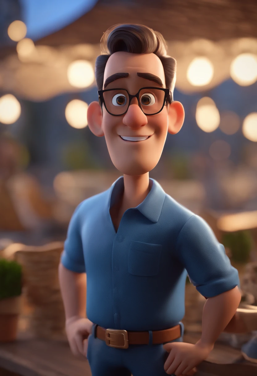 Cartoon character of a man with black glasses and a blue shirt, animation character, Caractere estilizado, animation style rendering, 3D estilizado, Arnold Maya render, 3 d render stylized, toon render keyshot, Personagem 3D, Personagem 3D, 3d rendering stylized, 3 d character render, personagem de desenho animado, Personagem de close up, Pose de personagem, (Estilo Pixar) (master part:1.2) (Bokeh) (best quality) (pele detalhada) (textura detalhada) (8k) (argila) (Cinematic lighting) (foco nítido