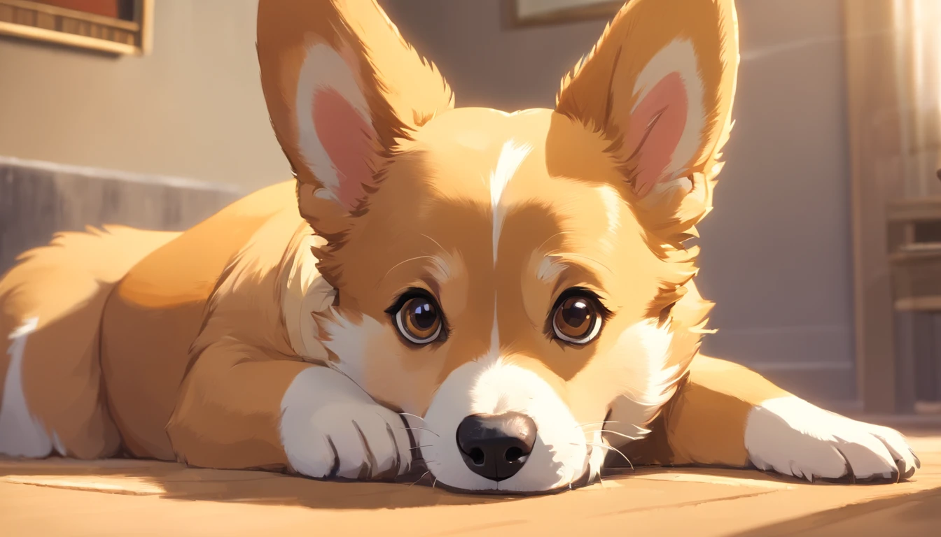 "Generate ultra HD images of chic Pembroke Welsh Corgis, Classic dog pose. Use advanced macro photography techniques、Highlight the intricate details of your dog's fur, Erect ears, Expressive eyes and tongue partially protrude. Place the camera at eye level of the dog, Create an intimate connection between the viewer and the subject of the dog. A large aperture that achieves a shallow depth of field, Let the dog clearly stand out against a slightly blurred background. Improve lighting、Emphasize the texture and contour of the dog's body, avec un soft, Remove rough shadows、, Cosy atmosphere. Grab the dog in a relaxed position, But balanced, Show your flexibility and elegance. Try to capture moments in natural motion, Stretching, pubic hair beauty, etc., Convey realism. Implement post-processing techniques to improve image clarity, Contrast, and color balance, Protect all aspects, From the intricate pattern of the dog to the intense gaze, Rendered in amazing detail. finally, Convey the gentle beauty and innate elegance of the Welsh Corgi Pembroke, Capture fleeting moments，Celebrate the unique nature of a dog's curiosity and balance."