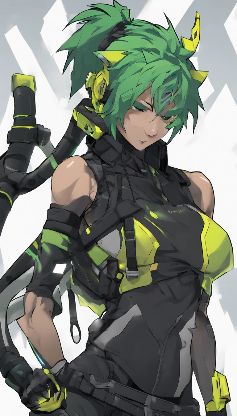 Wukong, full body, Green hair, of a shirtless, style of anime, Bright yellow skin, Super muscular, white background, punching, scream, erotic, ripped clothes