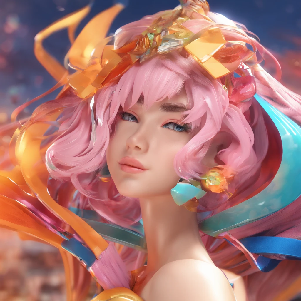 Mulher supermodelo bonita com cabelo loiro, uma mecha de cabelo com um leve destaque, olhos azul-acinzentados, meio misto, ink does not dry, Besouro da joia, fundo colorido, liquid color flowing through your face, fotografado por Jingna Chang. --v 6