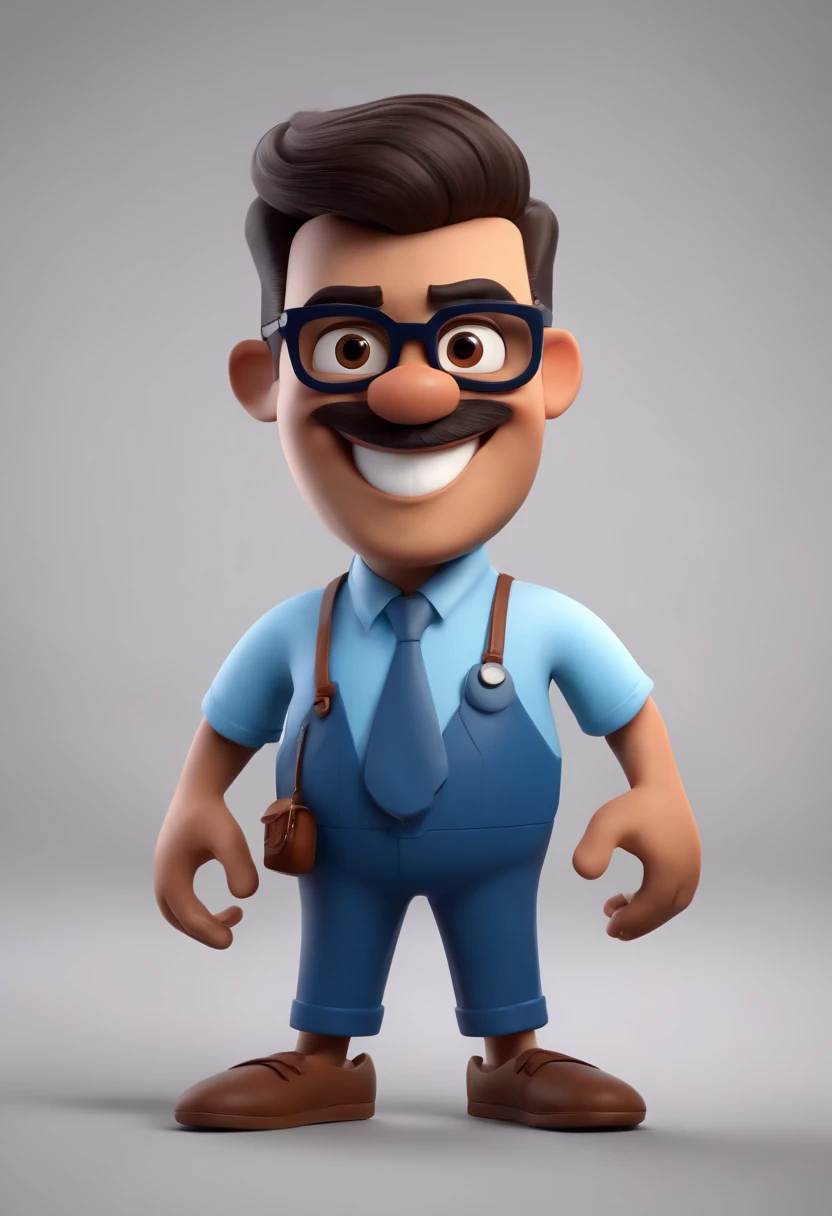 Cartoon character of a man with black glasses, cabelo cacheado marrom escuro e uma camisa azul, animation character, Caractere estilizado, animation style rendering, 3D estilizado, Arnold Maya render, 3 d render stylized, toon render keyshot, Personagem 3D, Personagem 3D, 3d rendering stylized, 3 d character render, personagem de desenho animado, Personagem de close up, Pose de personagem, (Estilo Pixar) (master part:1.2) (Bokeh) (best quality) (pele detalhada) (textura detalhada) (8k) (argila) (Cinematic lighting) (foco nítido