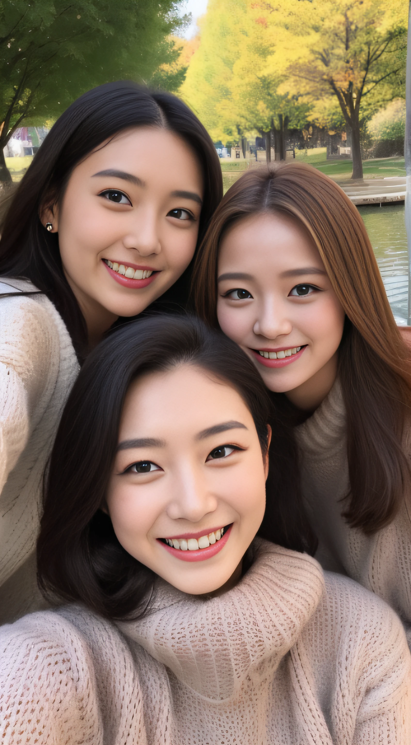 autumnal Colored leaves Colored leaves Smiling women realisitic