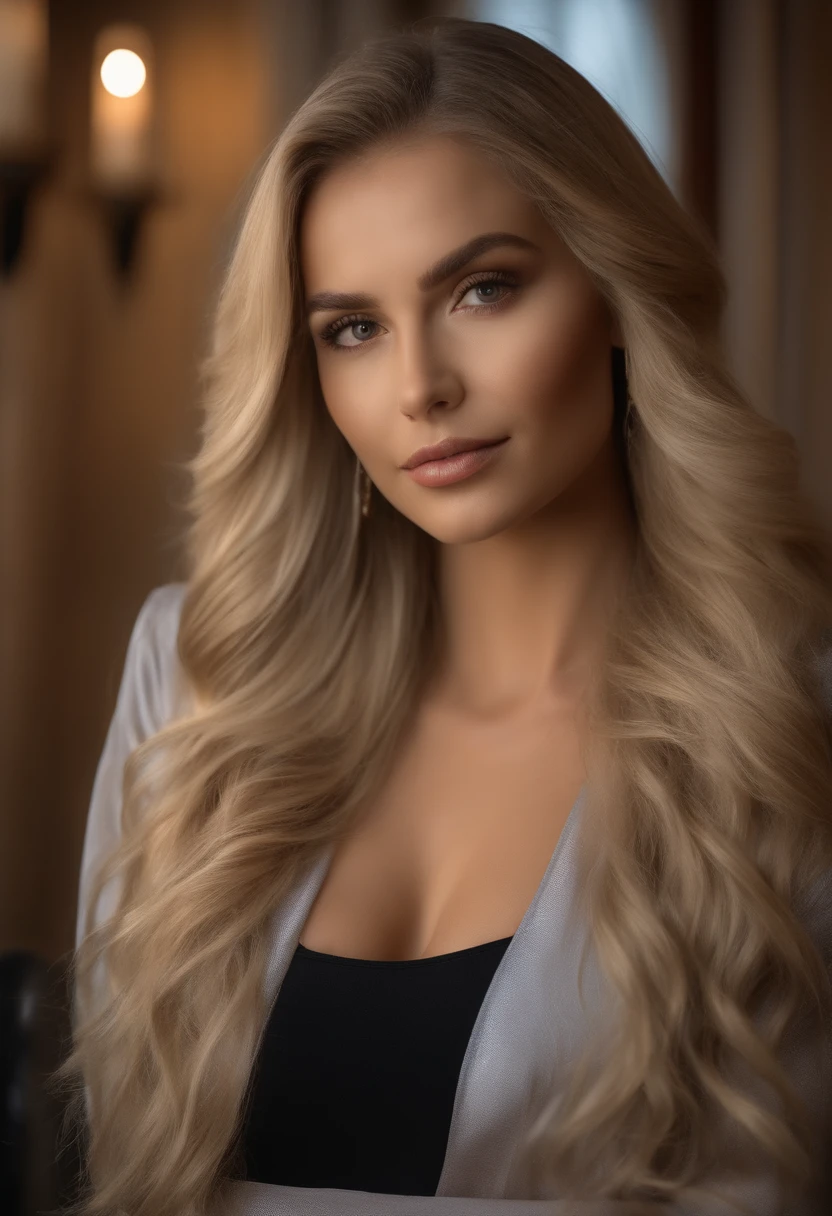(best quality,4k,8k,highres,masterpiece:1.2),ultra-detailed,(realistic,photorealistic,photo-realistic:1.37),sexy blond woman,long wavy hair,beautiful detailed eyes,big breasts, beautiful detailed lips,seductive gaze,gorgeous face,perfectly shaped body,sophisticated fashion style,high heels,confident posture,posing in a luxurious setting,exquisite jewelry,vivid colors,soft and warm lighting,glamorous and elegant atmosphere,graceful and alluring, artful composition