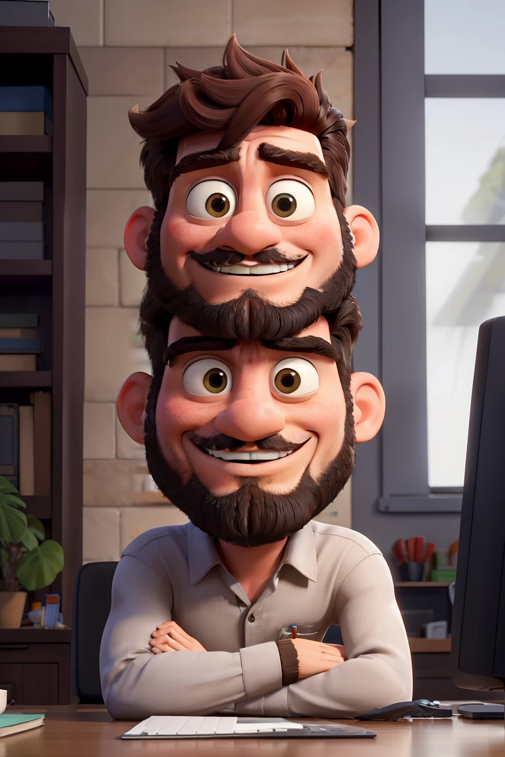 Homem de cabelo curto com barba trabalhando no computador