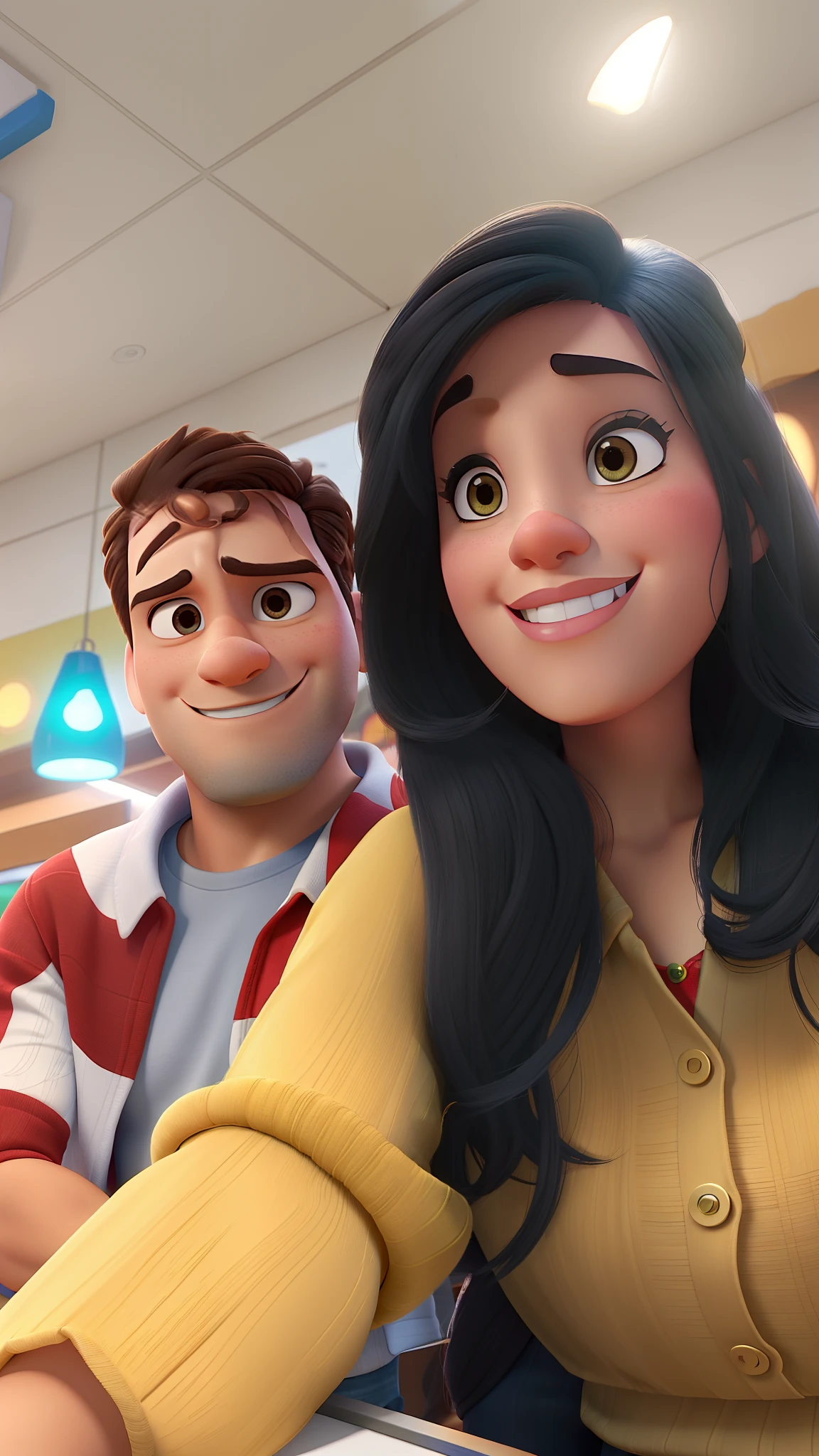 casal homem e mulher no estilo Disney Pixar,homem branco e mulher morena, alta qualidade, melhor qualidade