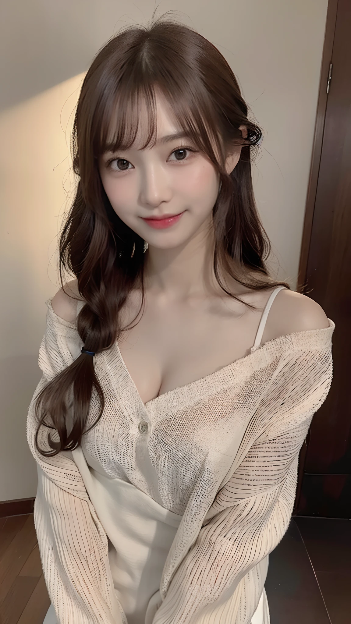 ((top quality、8K、masterpiece:1.3))、1 girl、super fine face、delicate eyes、double eyelid、smile, Hime cut, colored tips, jacket, long sleeves, medium hair, Multi-colored hair, split bangs, chapped lips, portlate, solo, correct physical condition、interior conternal hair color、various poses、The outer fur is black、The inner fur is light purple.,Huge pregnancy