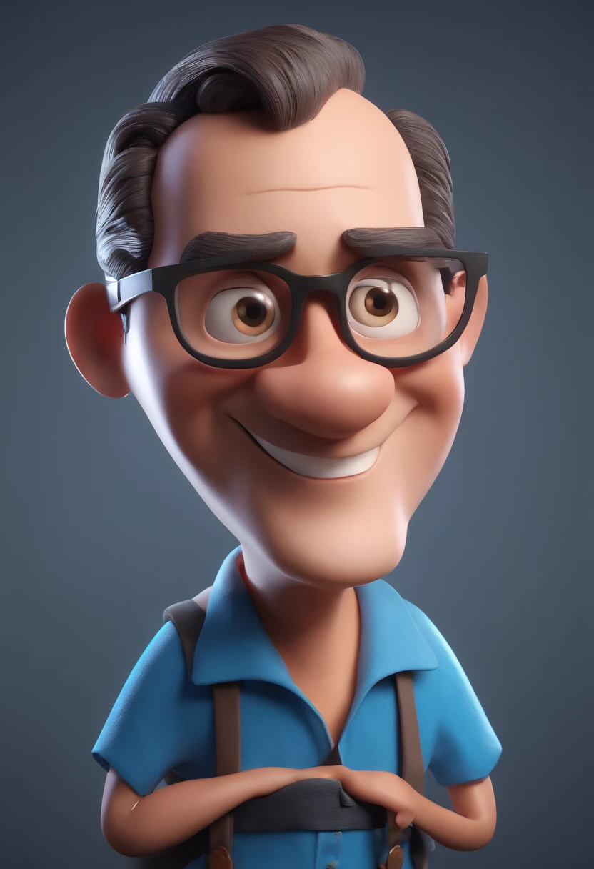 Cartoon character of a man with black glasses and a blue shirt, animation character, Caractere estilizado, animation style rendering, 3D estilizado, Arnold Maya render, 3 d render stylized, toon render keyshot, Personagem 3D, Personagem 3D, 3d rendering stylized, 3 d character render, personagem de desenho animado, Personagem de close up, Pose de personagem,  (Estilo Pixar) (master part:1.2) (Bokeh) (best quality) (pele detalhada) (textura detalhada) (8k) (argila) (Cinematic lighting) (foco nítido